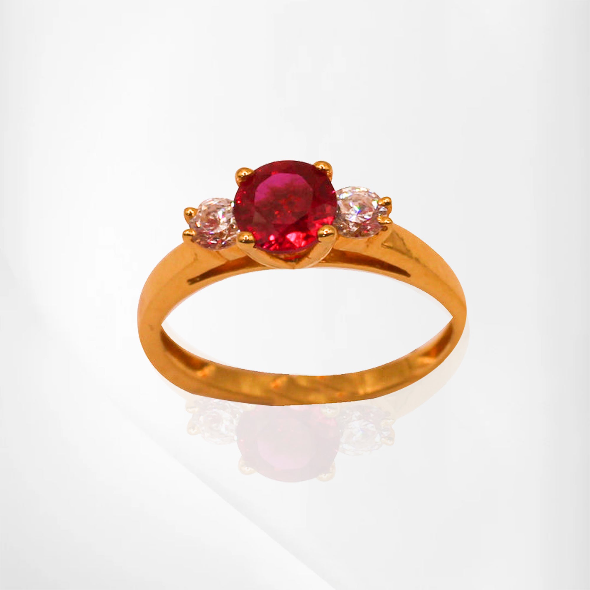 Crimson Elegance Ruby & Cubic Zirconia Gold Ring