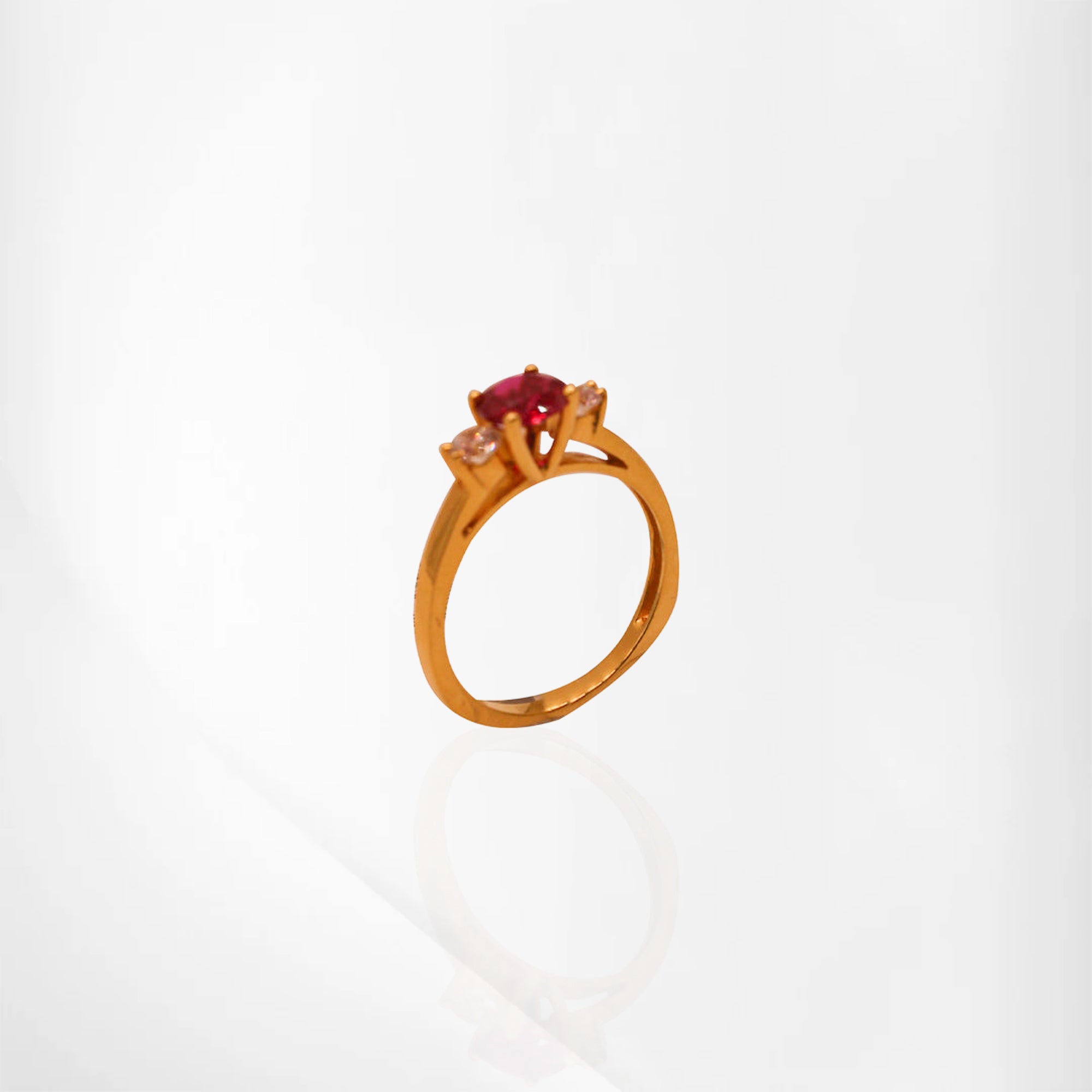Crimson Elegance Ruby & Cubic Zirconia Gold Ring