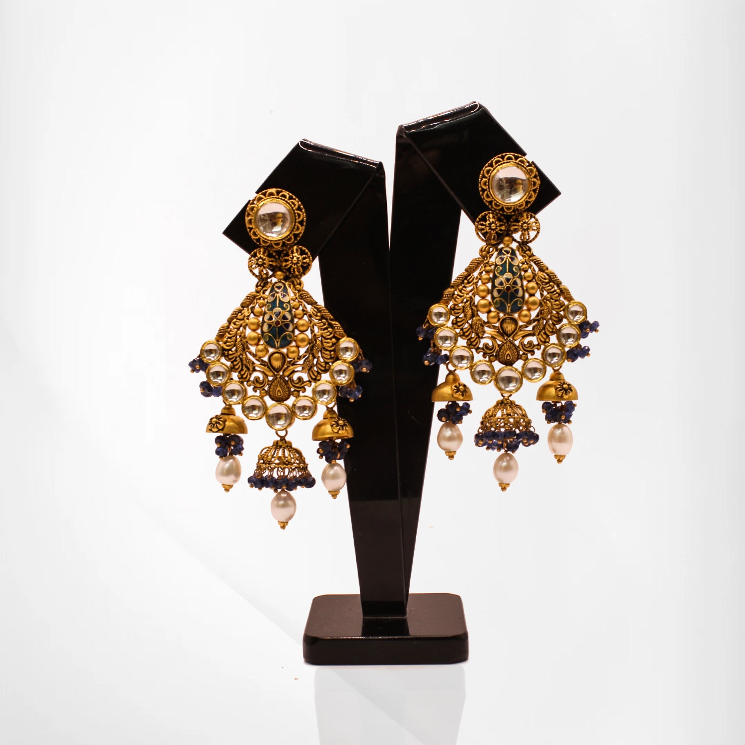 Royal Dome Drop Earrings with Pearls & Peacock Motif