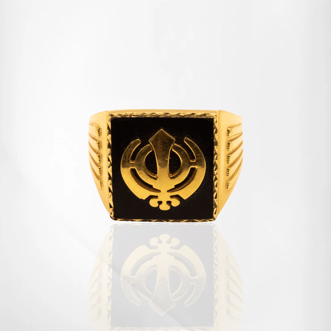 Men's Ring with Punjabi Khanda & Black Detailing