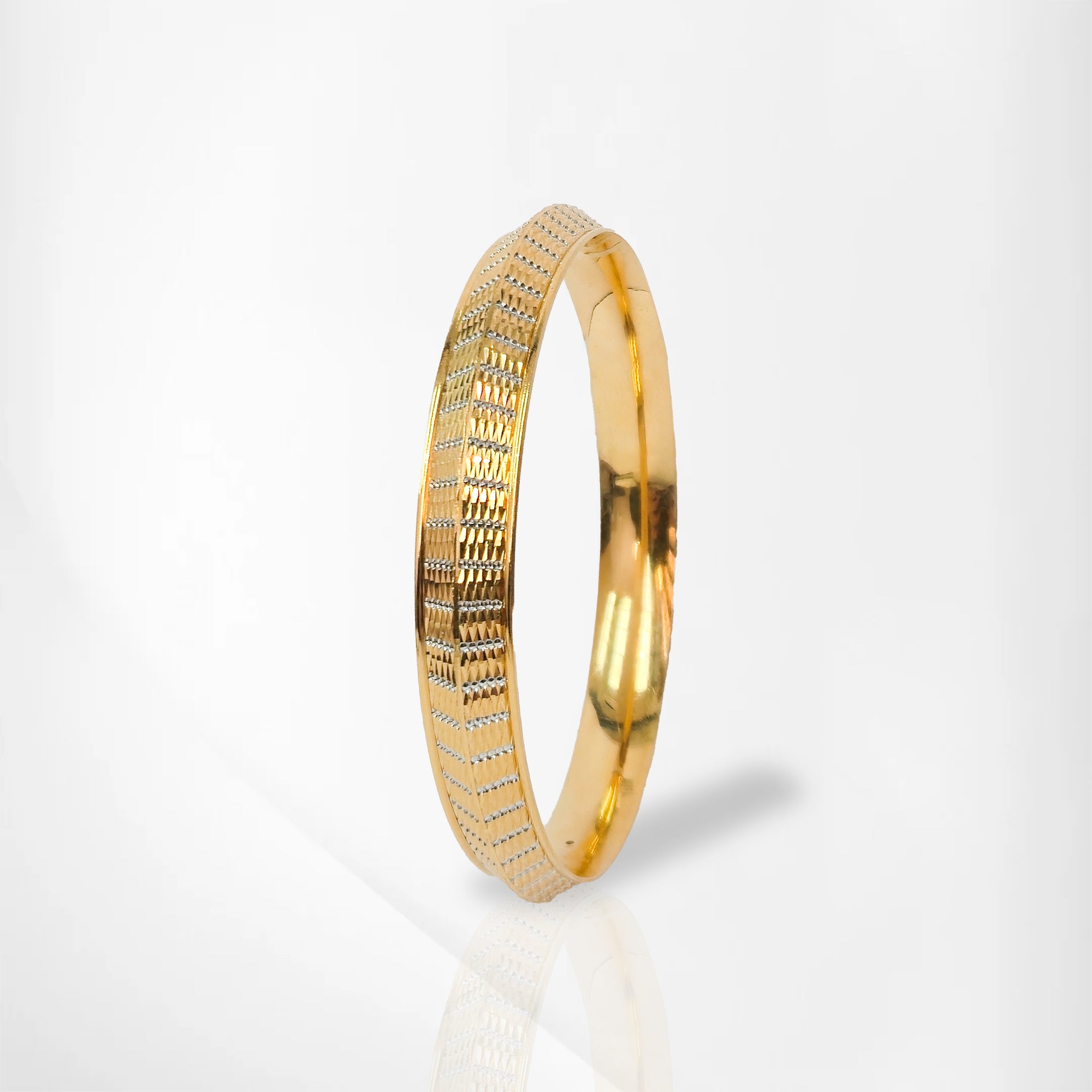Men’s Yellow Gold Kada with Rhodium Polished Dot