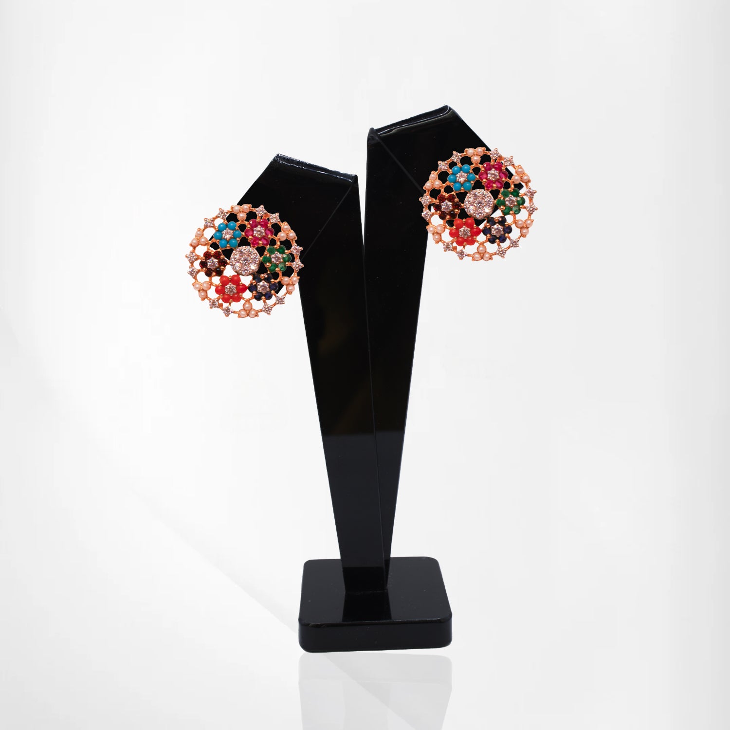 Elegant Floral Studs Featuring Colorful Gemstone Highlights