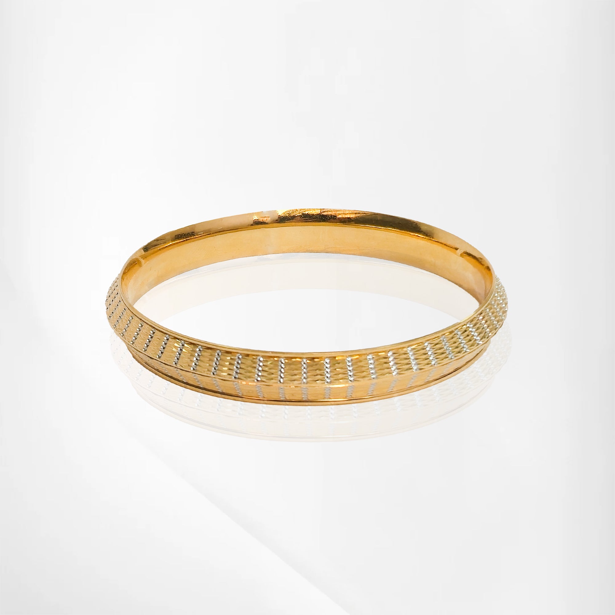 Men’s Yellow Gold Kada with Rhodium Polished Dot