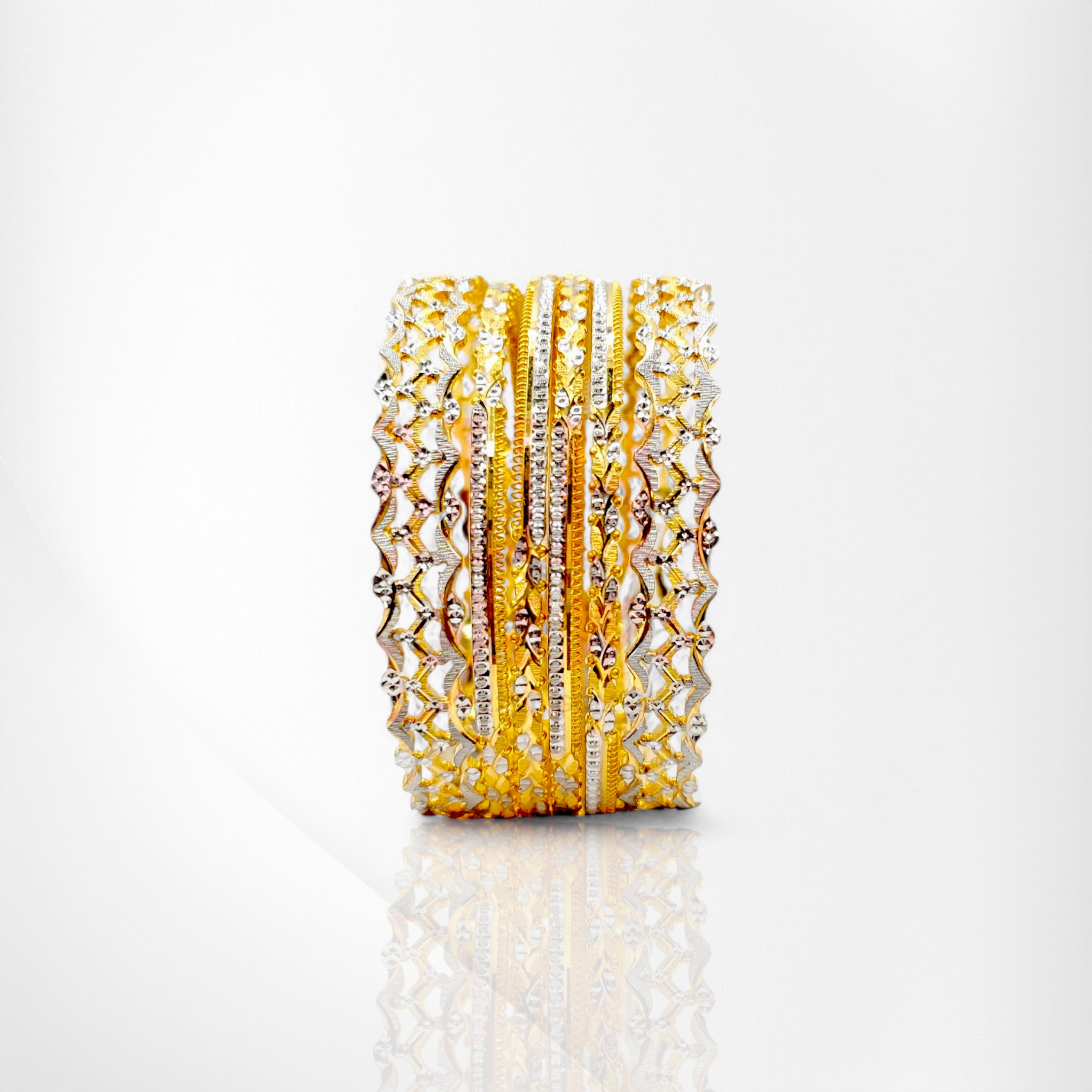 Handmade Rhodium Bangle Set with Engraved and Embossed Designs