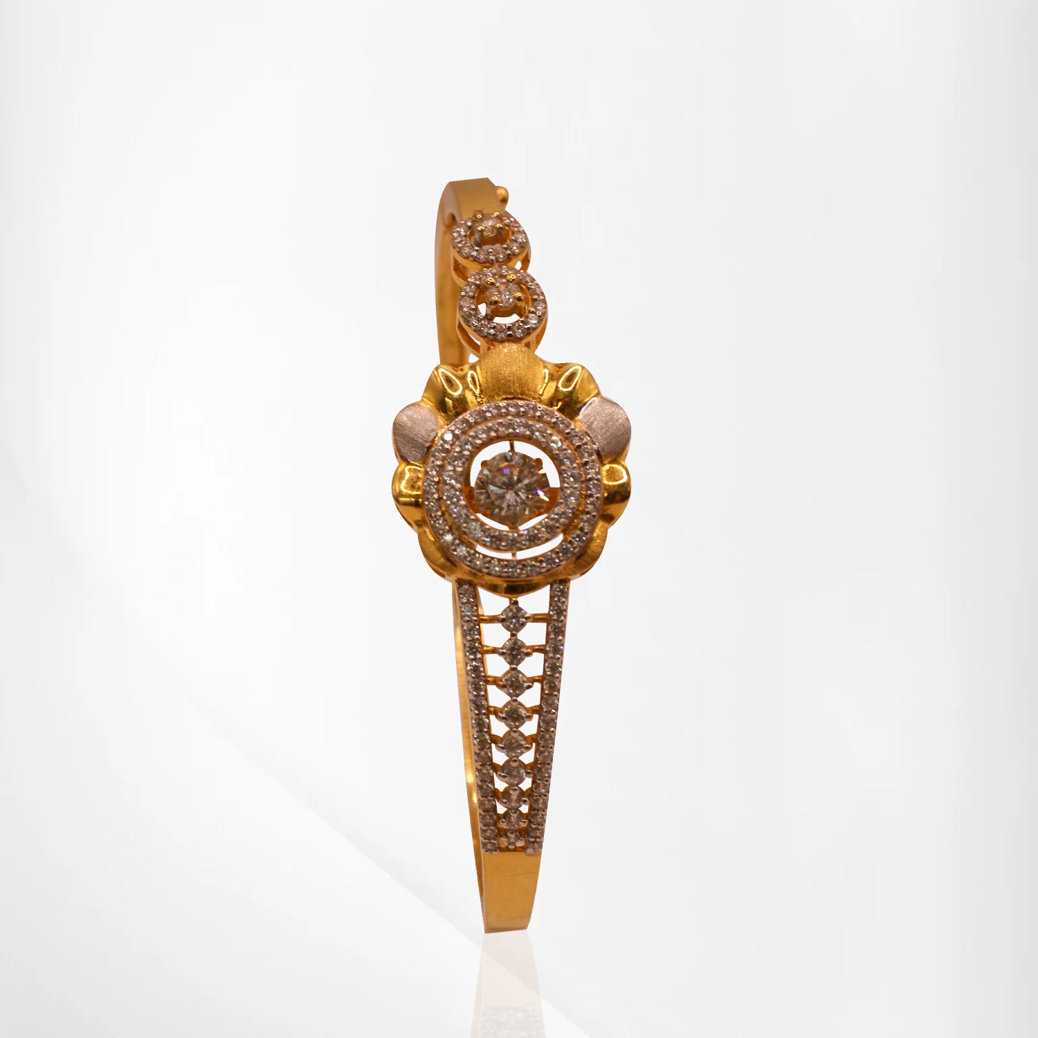 Traditional Gold Kada with Floral Design & CZ Accents