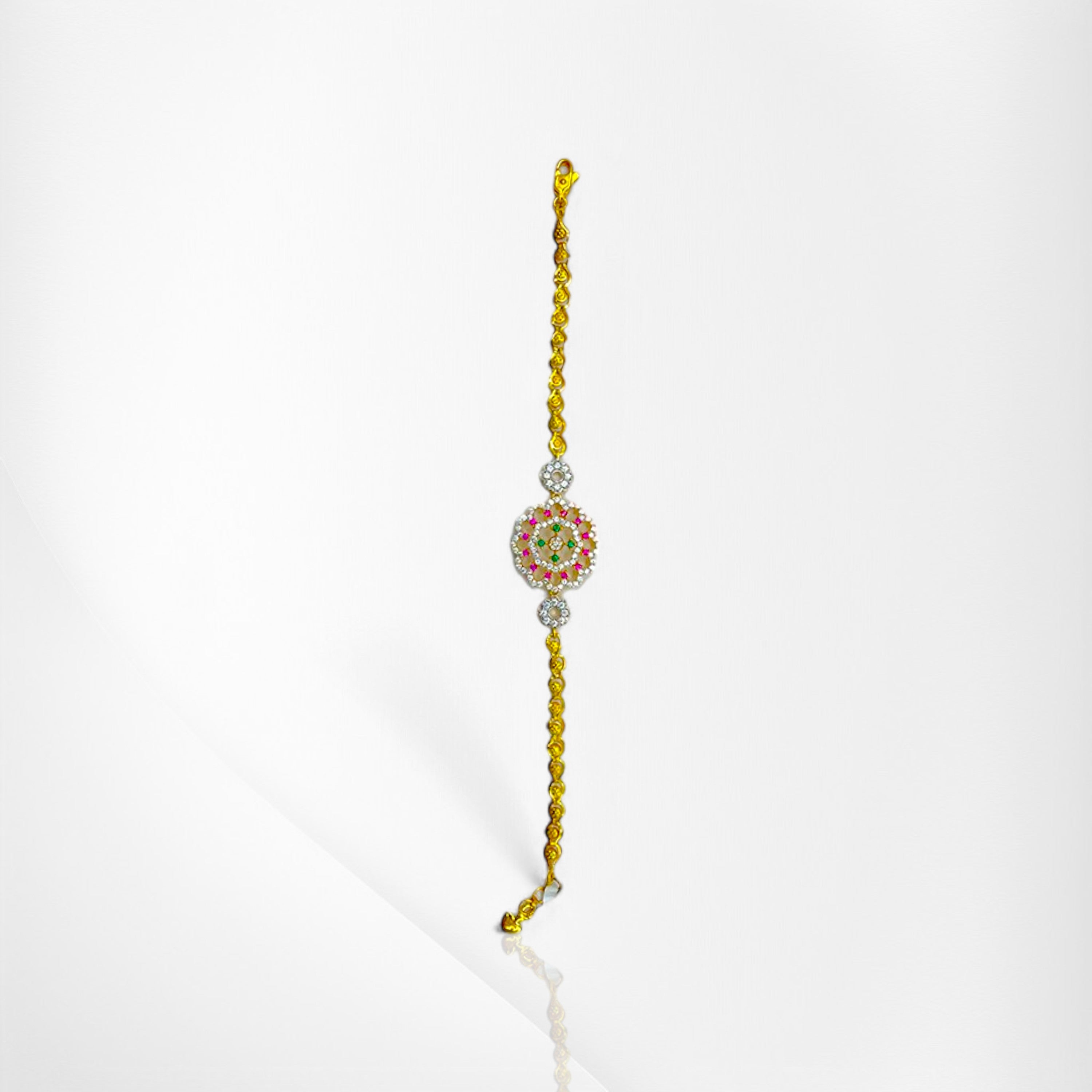 Gold Bracelet with CZ & Emerald Floral Elegance