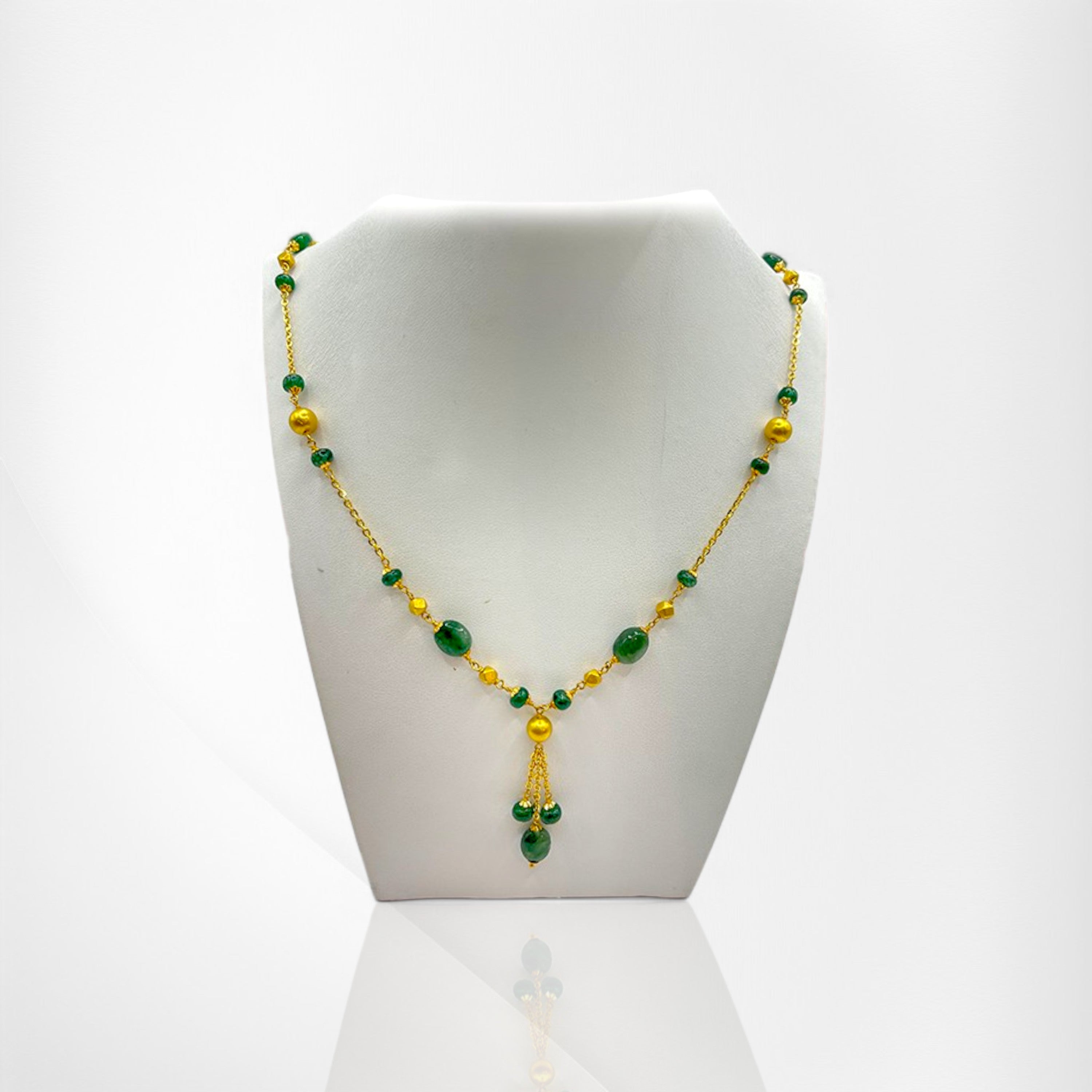 Gold Chain with Emerald and Gold Bead Accents