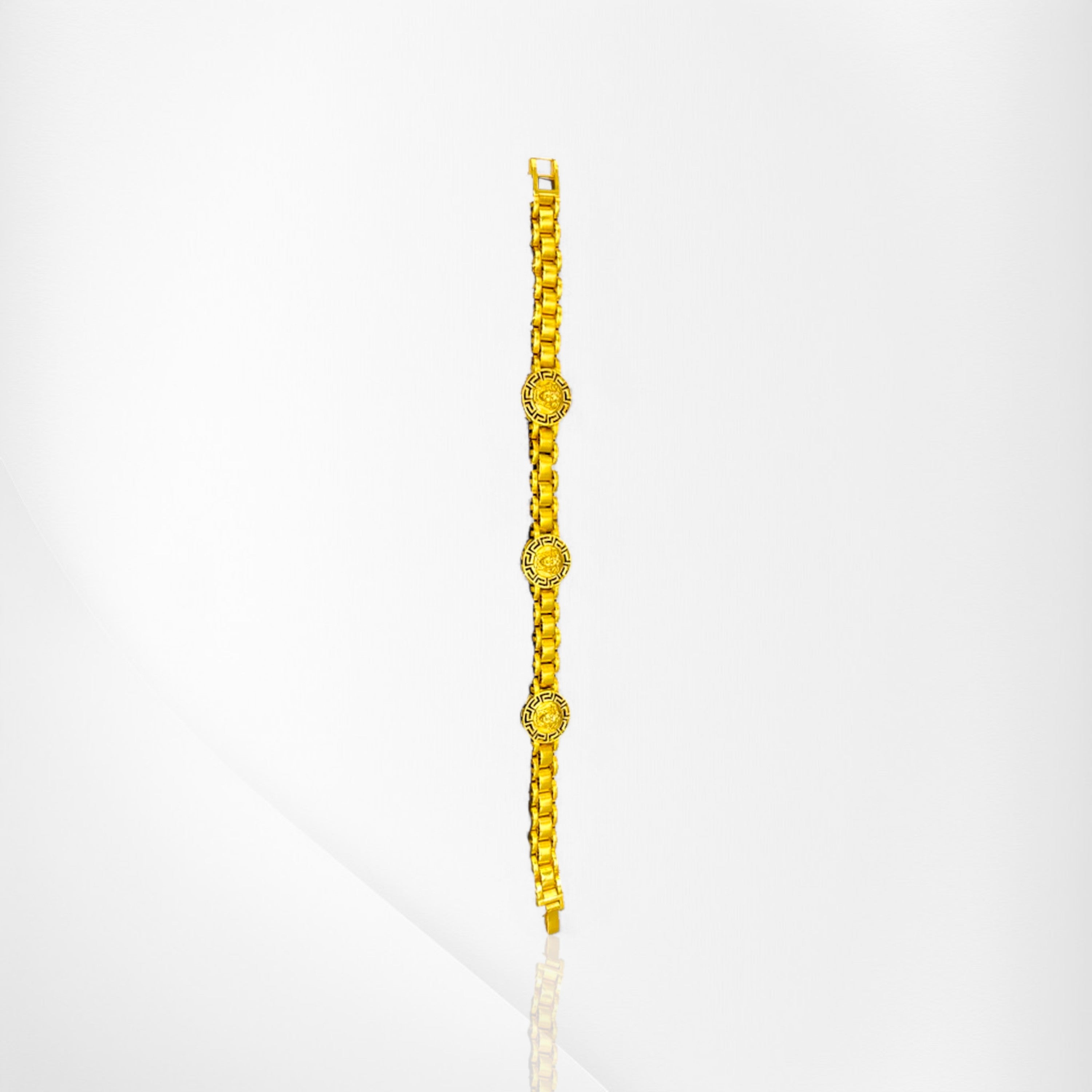 Gold Men's Bracelet with Tiger Motif and Detailed Embellishments