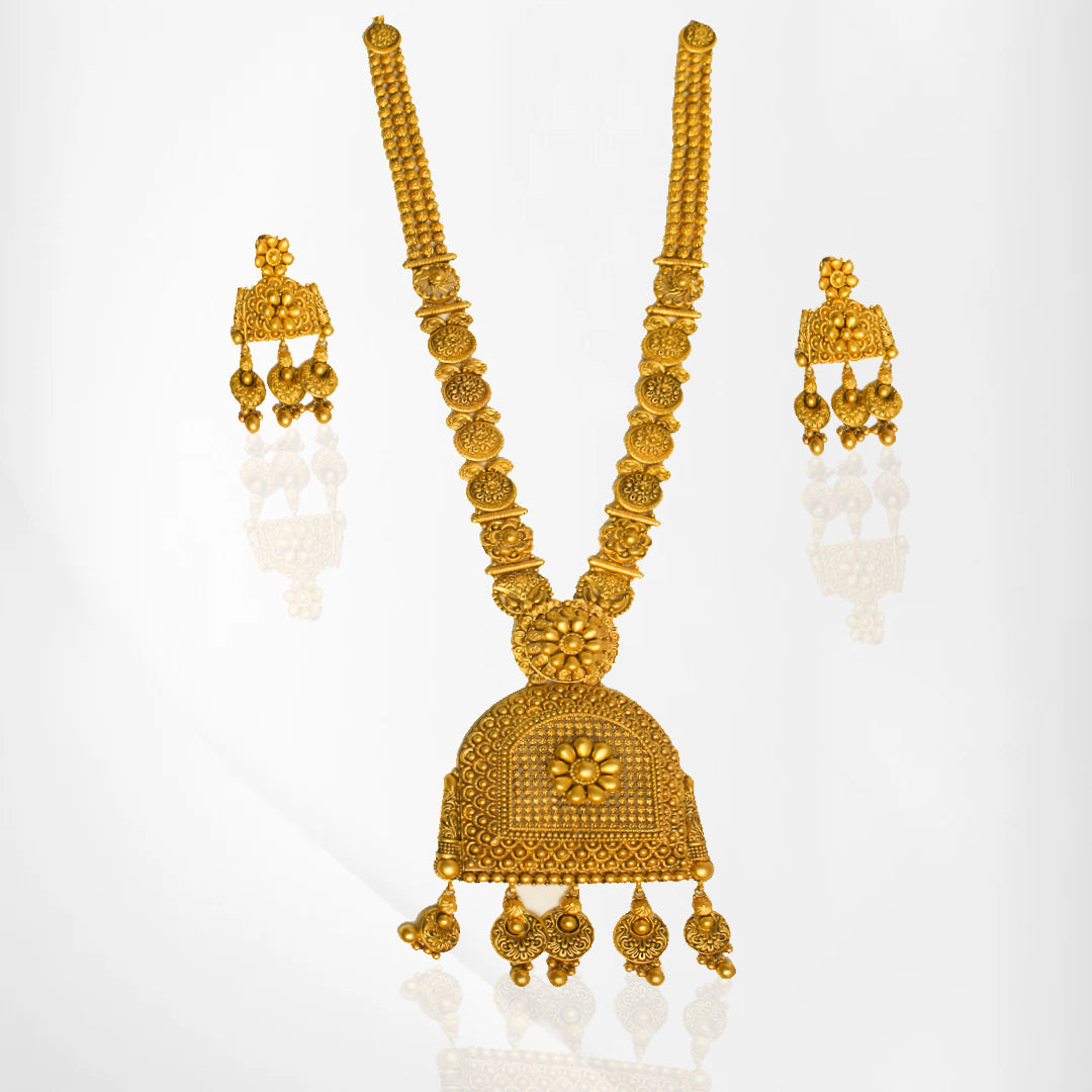Antique Floral Long Necklace Set with Earrings – Traditional Touch, Modern Grace