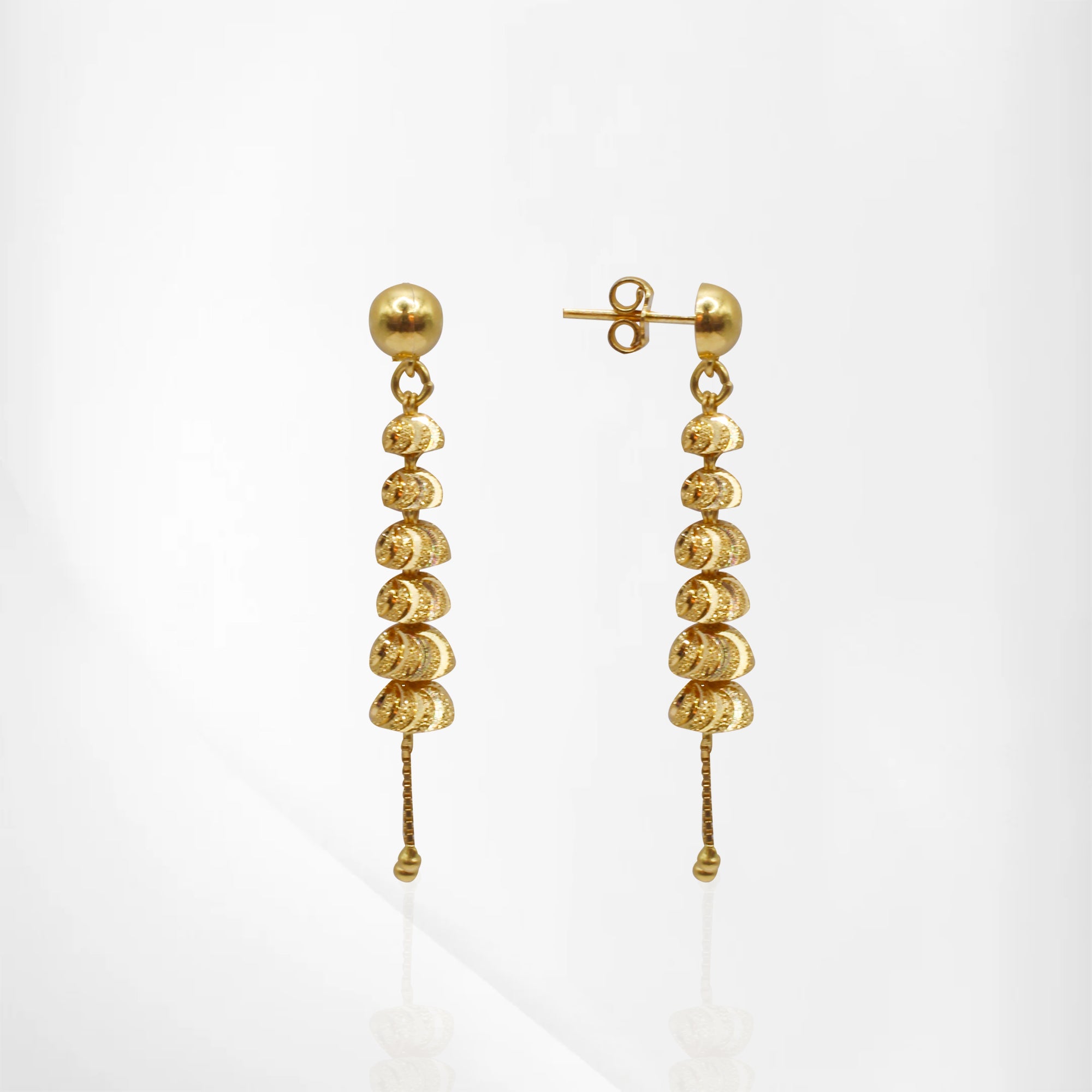 Matter Mala Style Yellow Gold Three-Layer Set with Matching Earrings