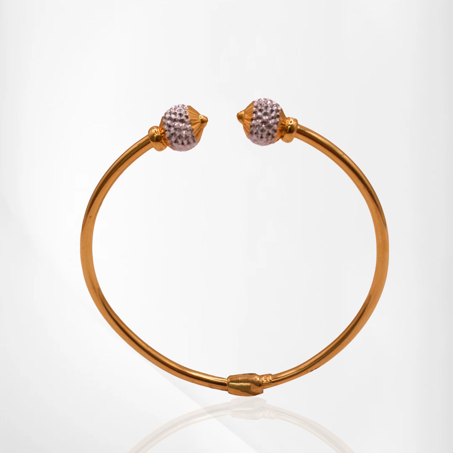 Textured Gold Bangle with Ball End Caps and Dual-Tone Detailing