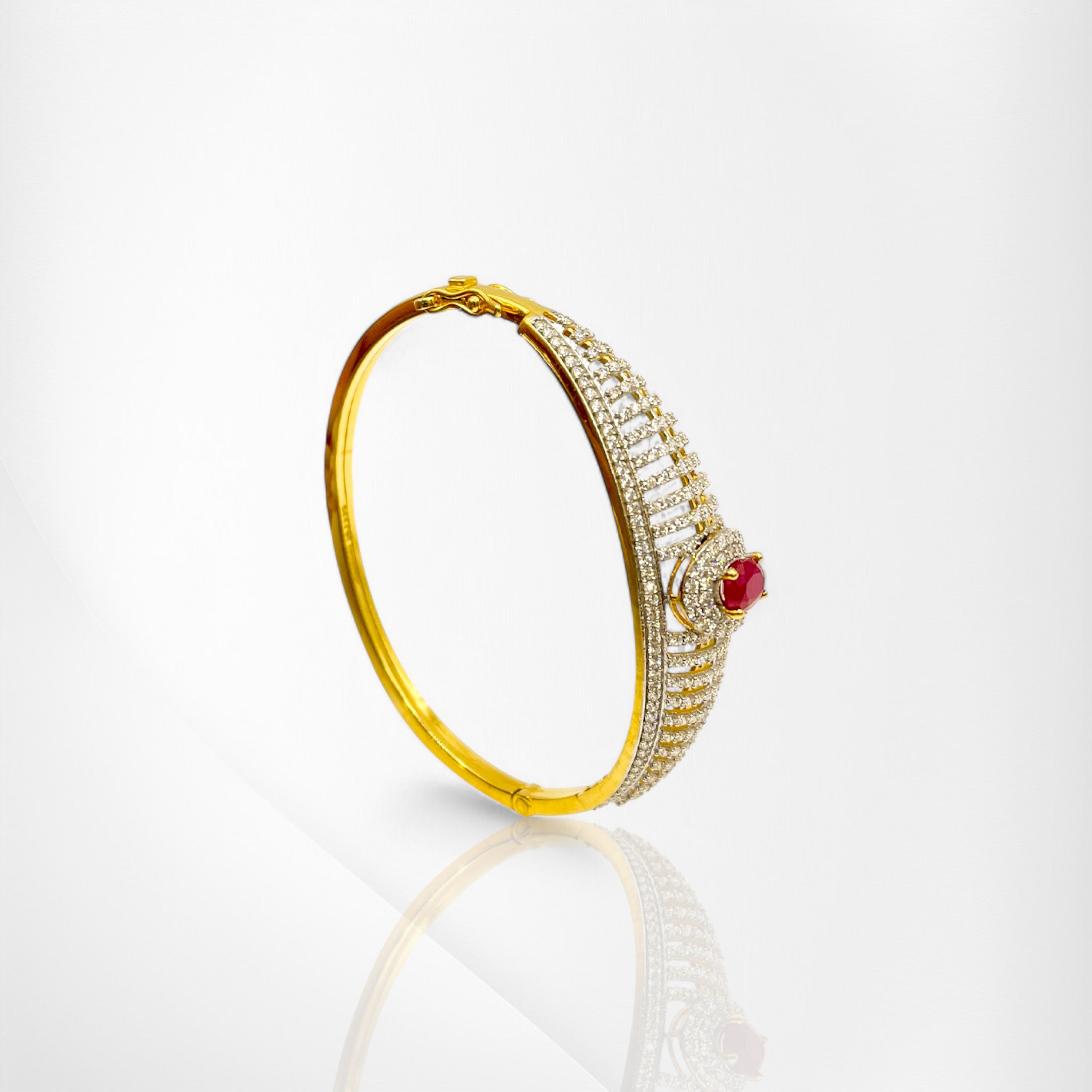 Ruby & Cubic Zirconia Bangle with Secure Locking Clasp