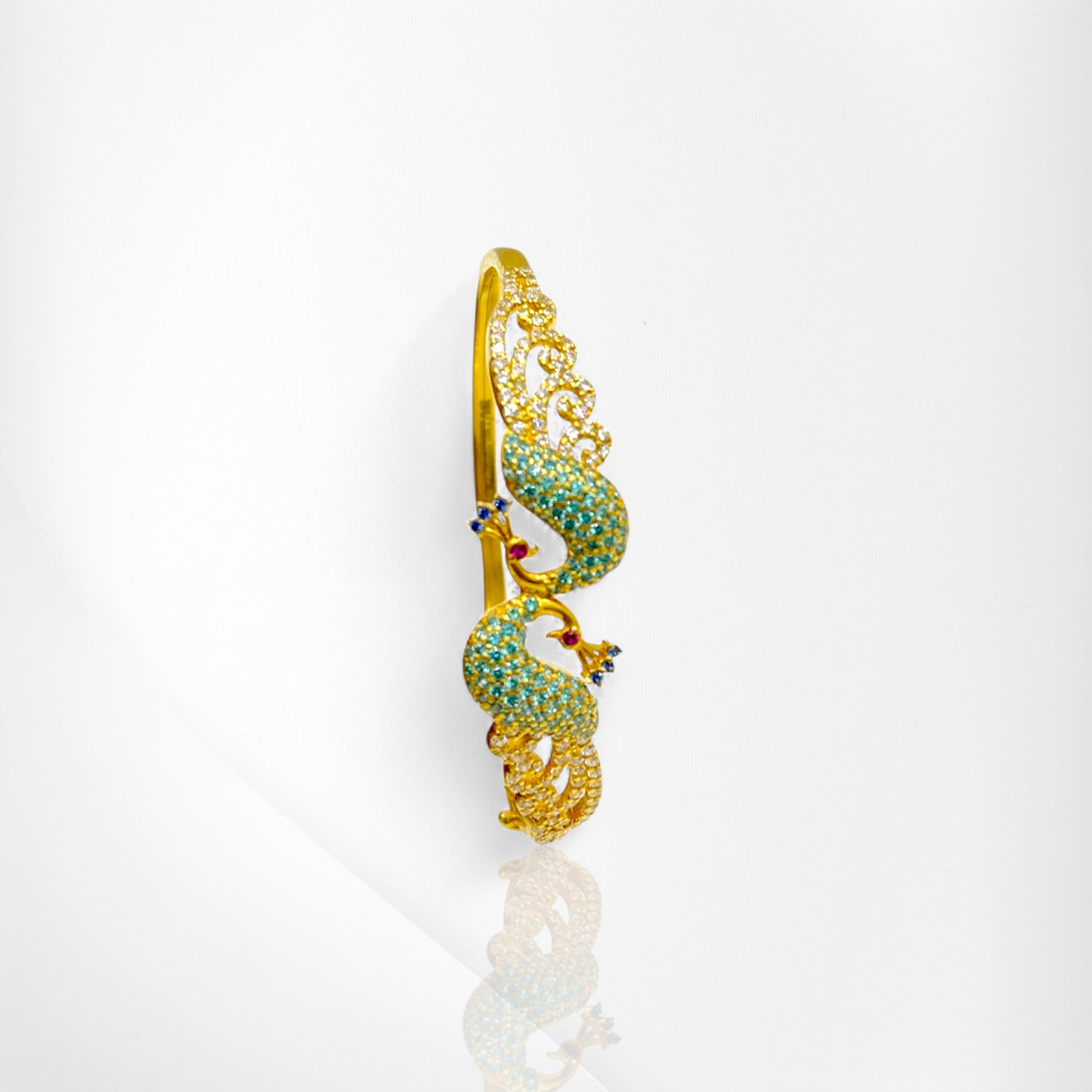 Peacock-Inspired Bangle Bracelet with Cubic Zirconia Accents