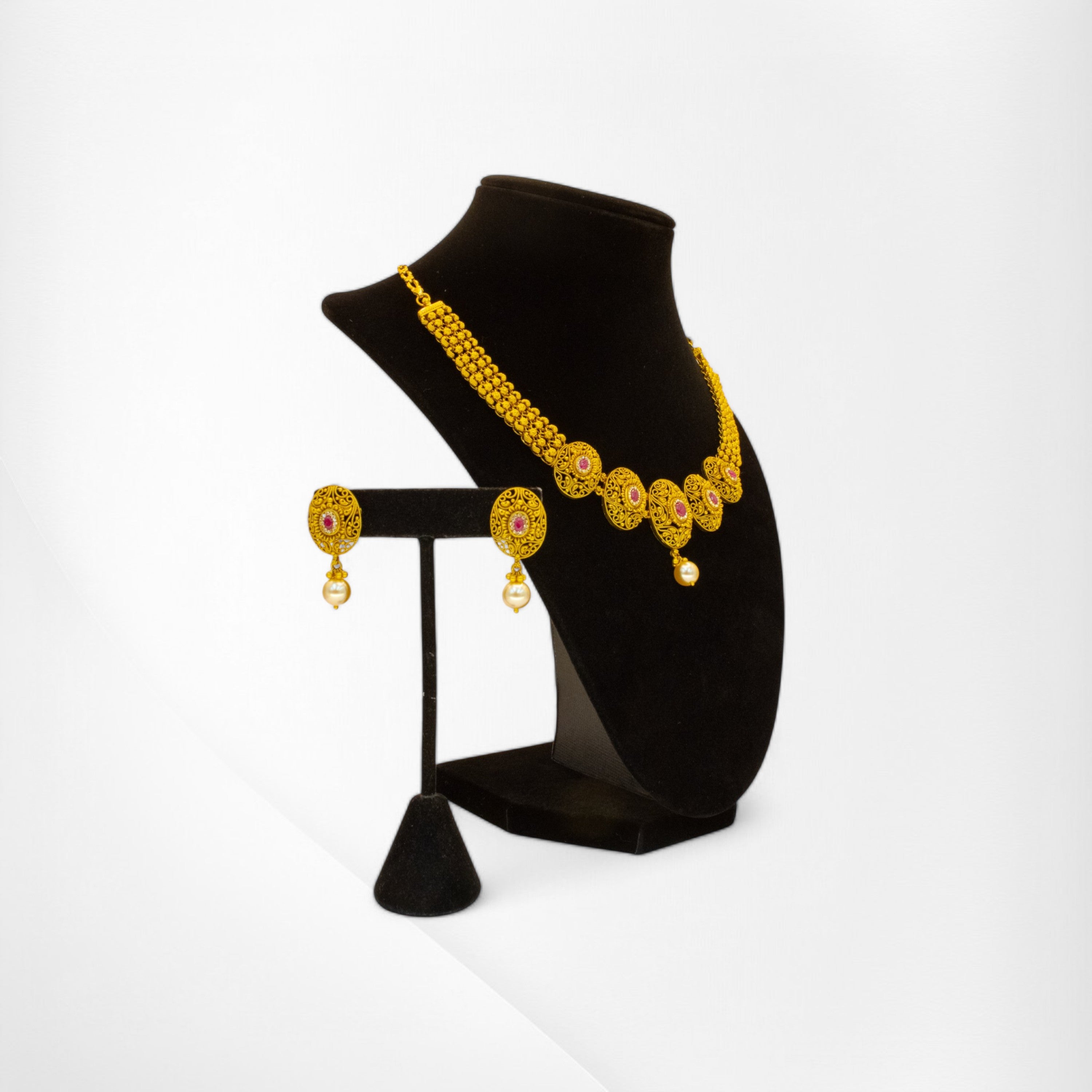 Radiant Ruby & White Stone Set with Intricate Elegance