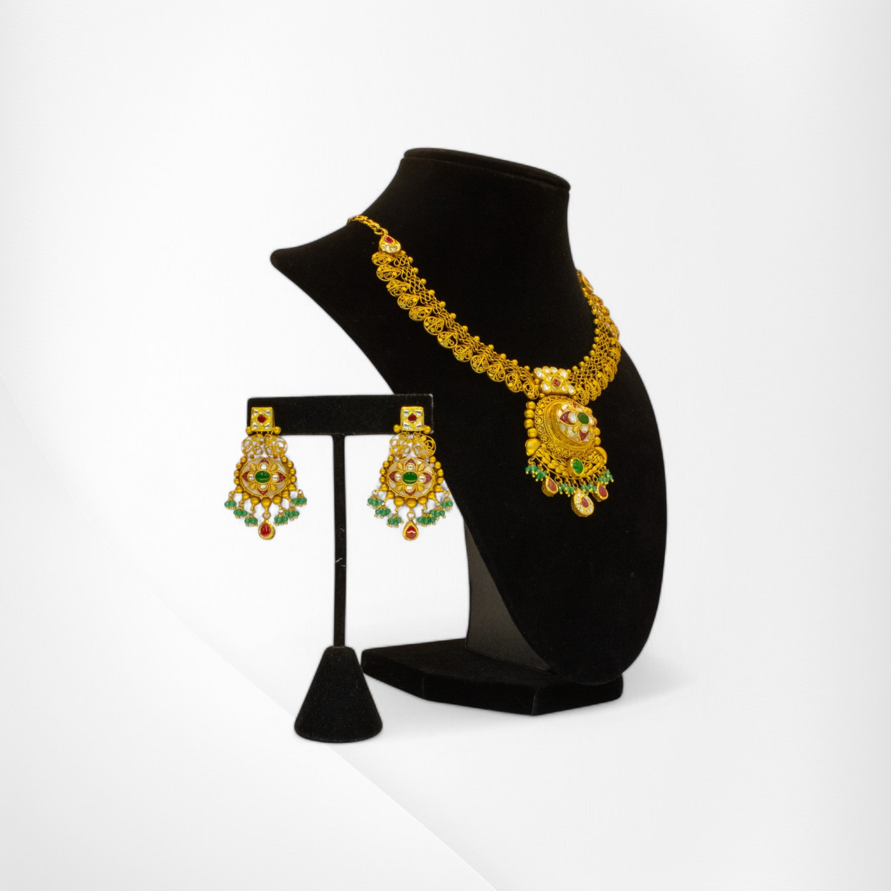 Antique Elegance: Green Pearl, Ruby & Kundan Masterpiece