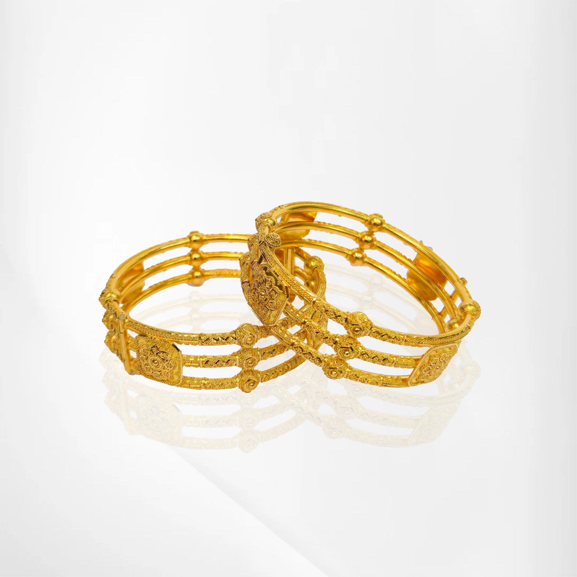 22K Gold Triple-Layer Designer Bangle Set