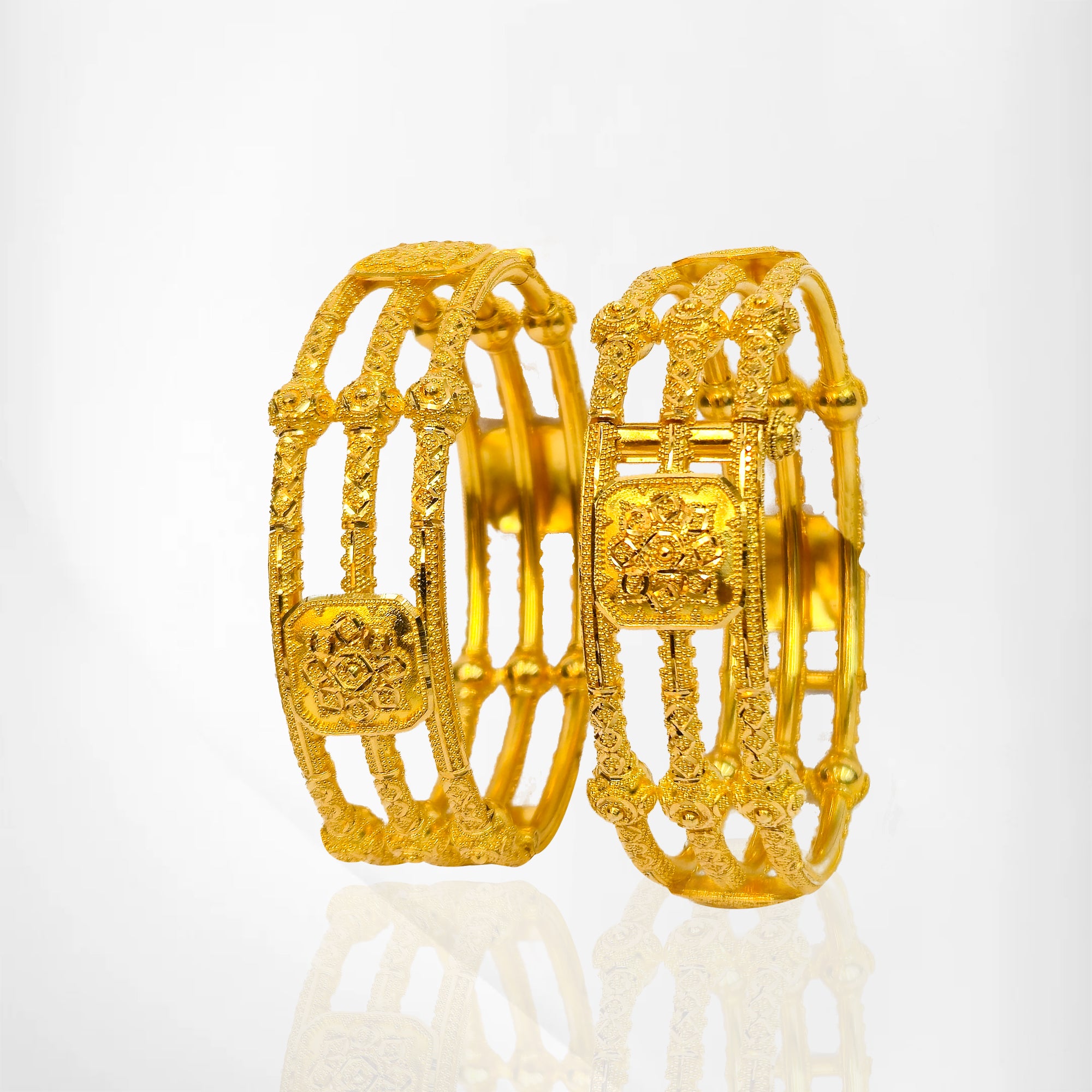 22K Gold Triple-Layer Designer Bangle Set