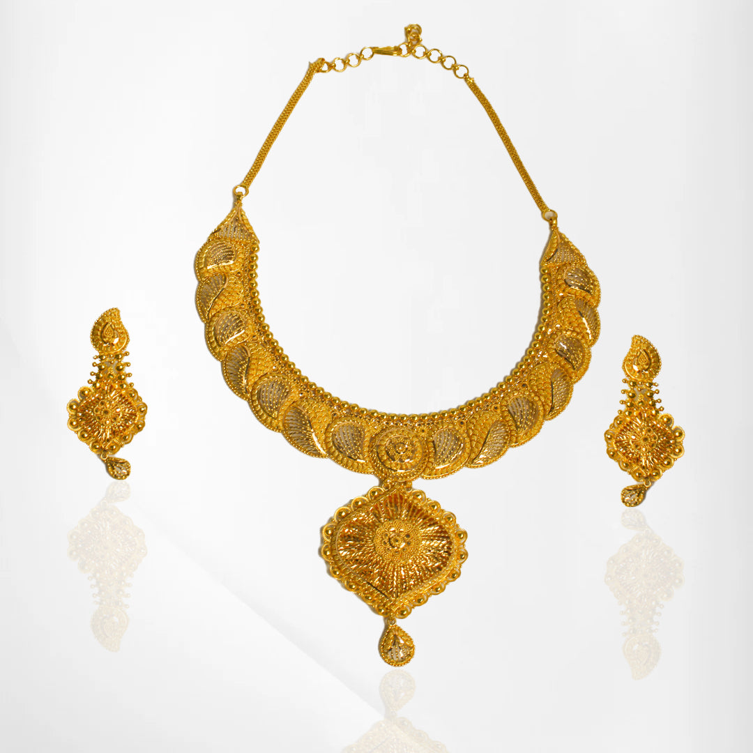 Traditional Yellow Gold Choker Set – Classic Elegance with Matching Earrings