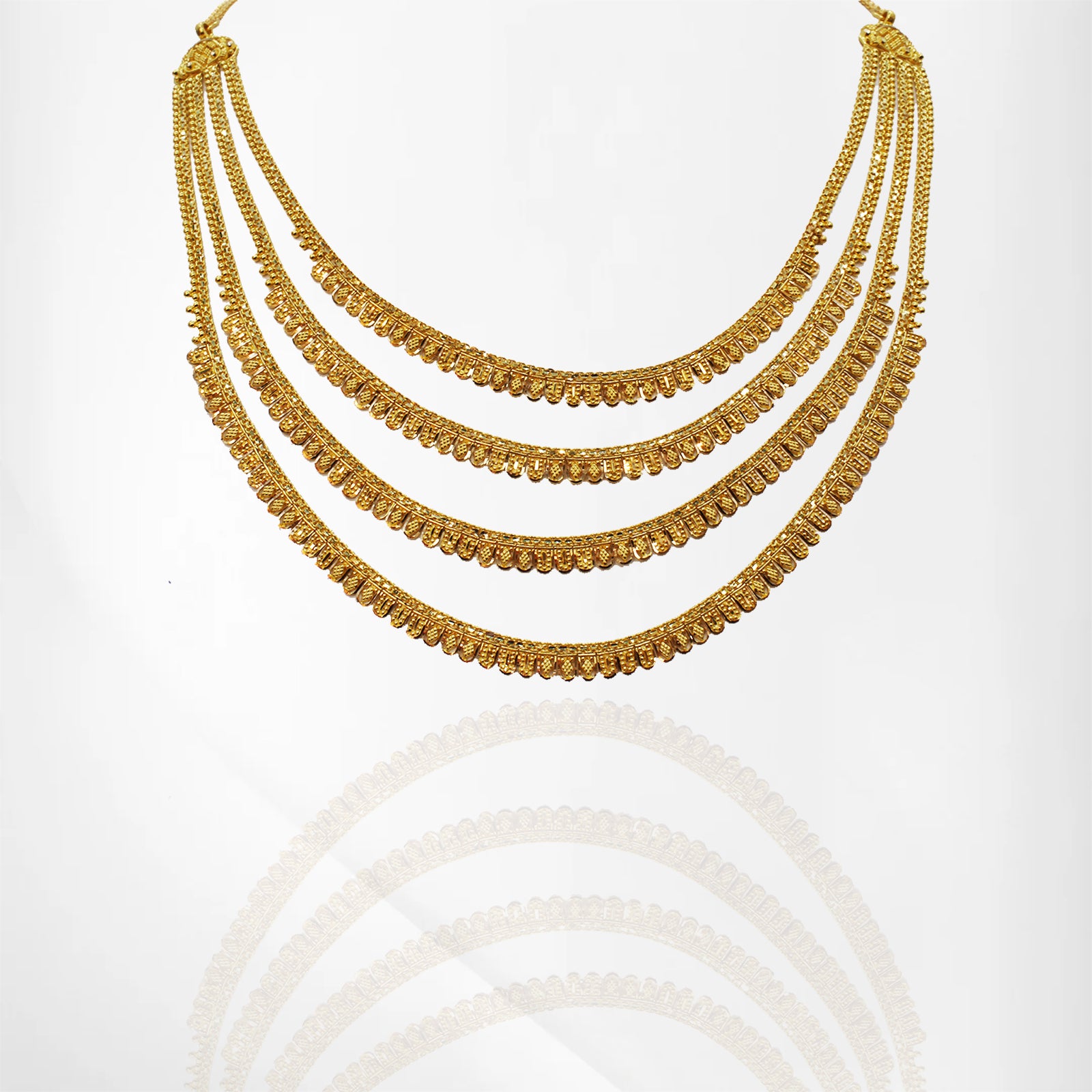 Trendy Four-Layer Yellow Gold Set with Hanging Earrings