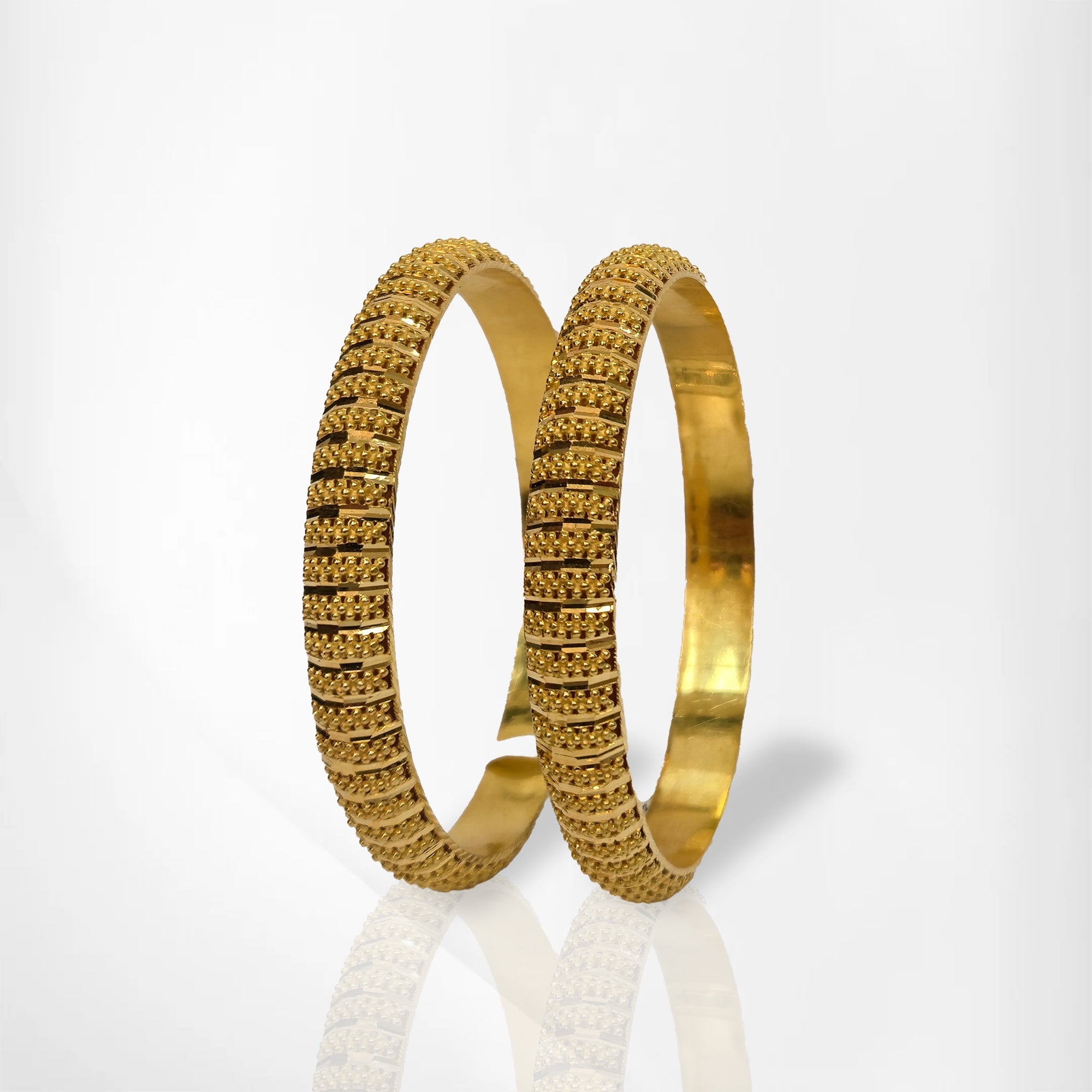 Gold Dot & Line Textured 2-Piece Bangle Set