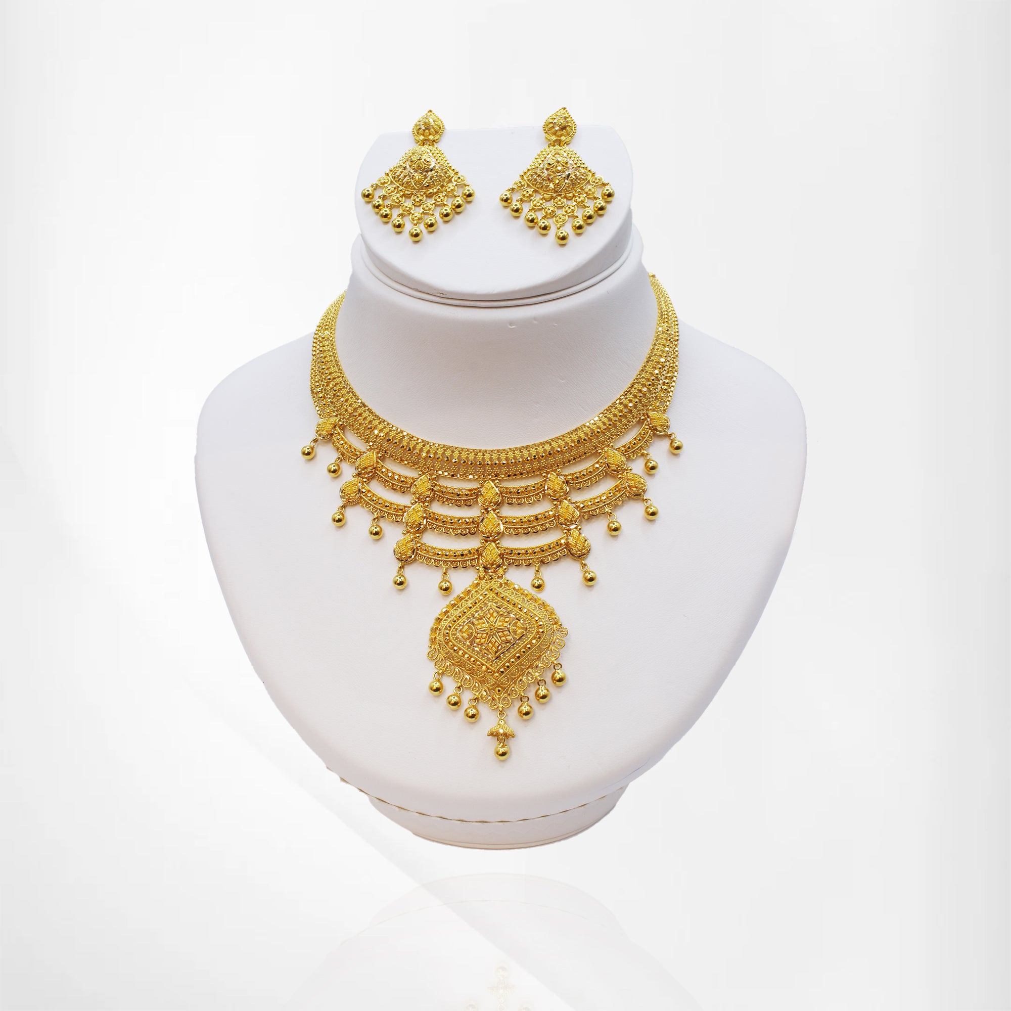 Exquisite Multi-Layer Yellow Gold Set with Matching Earrings