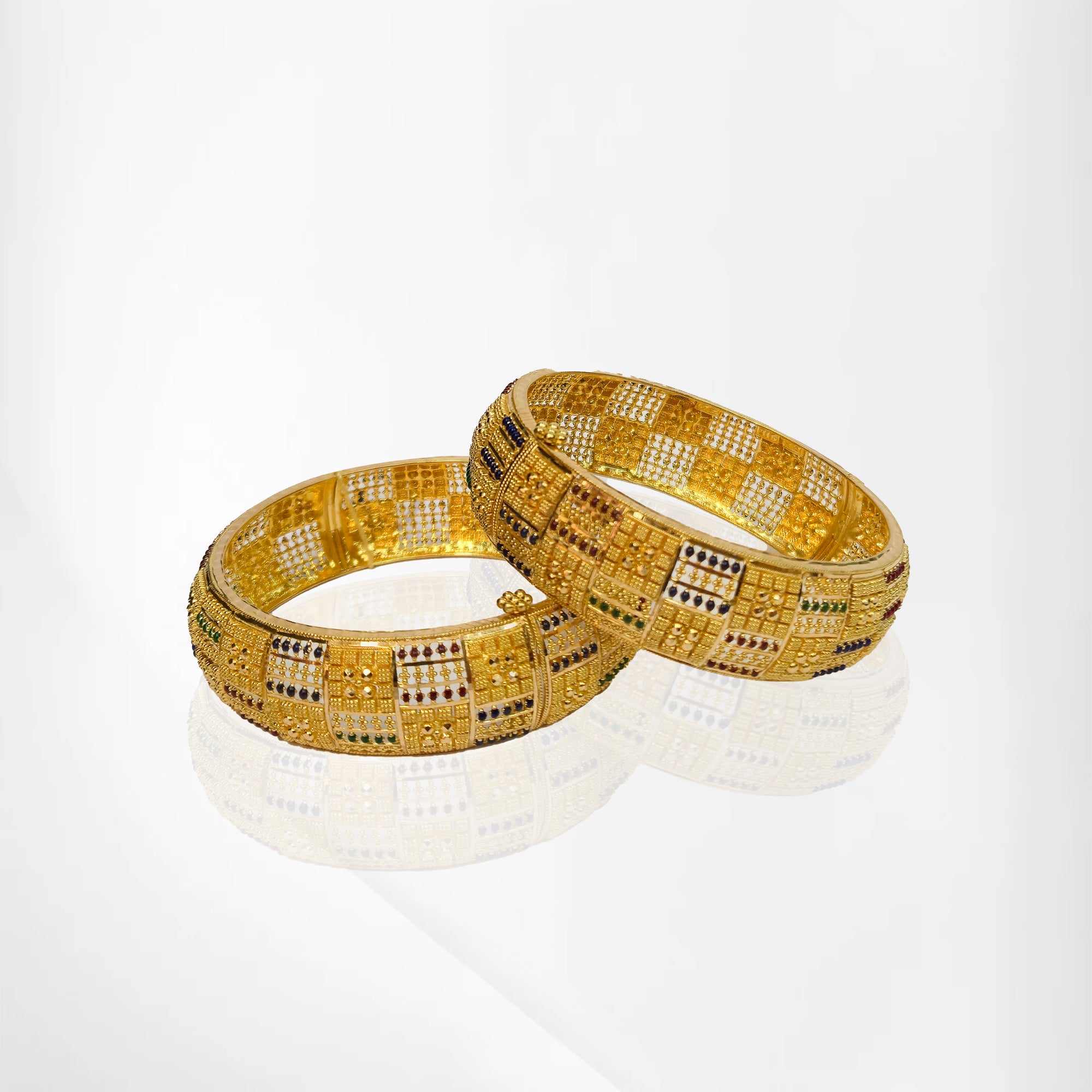 Yellow Gold Bold Meenakari 2-Piece Bangle Set