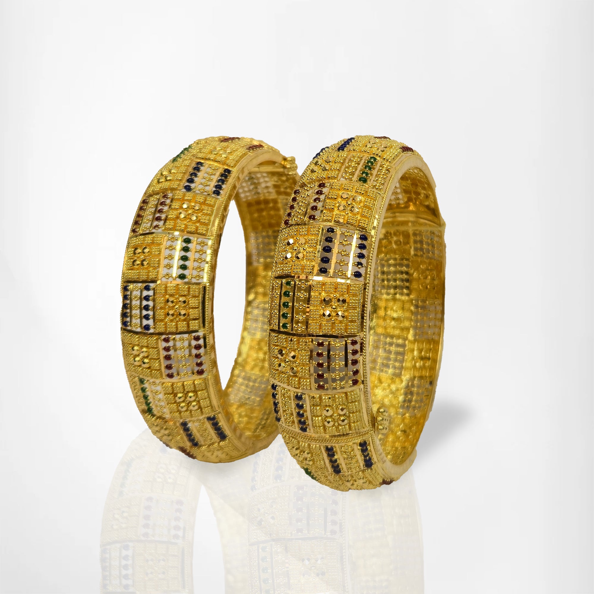 Yellow Gold Bold Meenakari 2-Piece Bangle Set