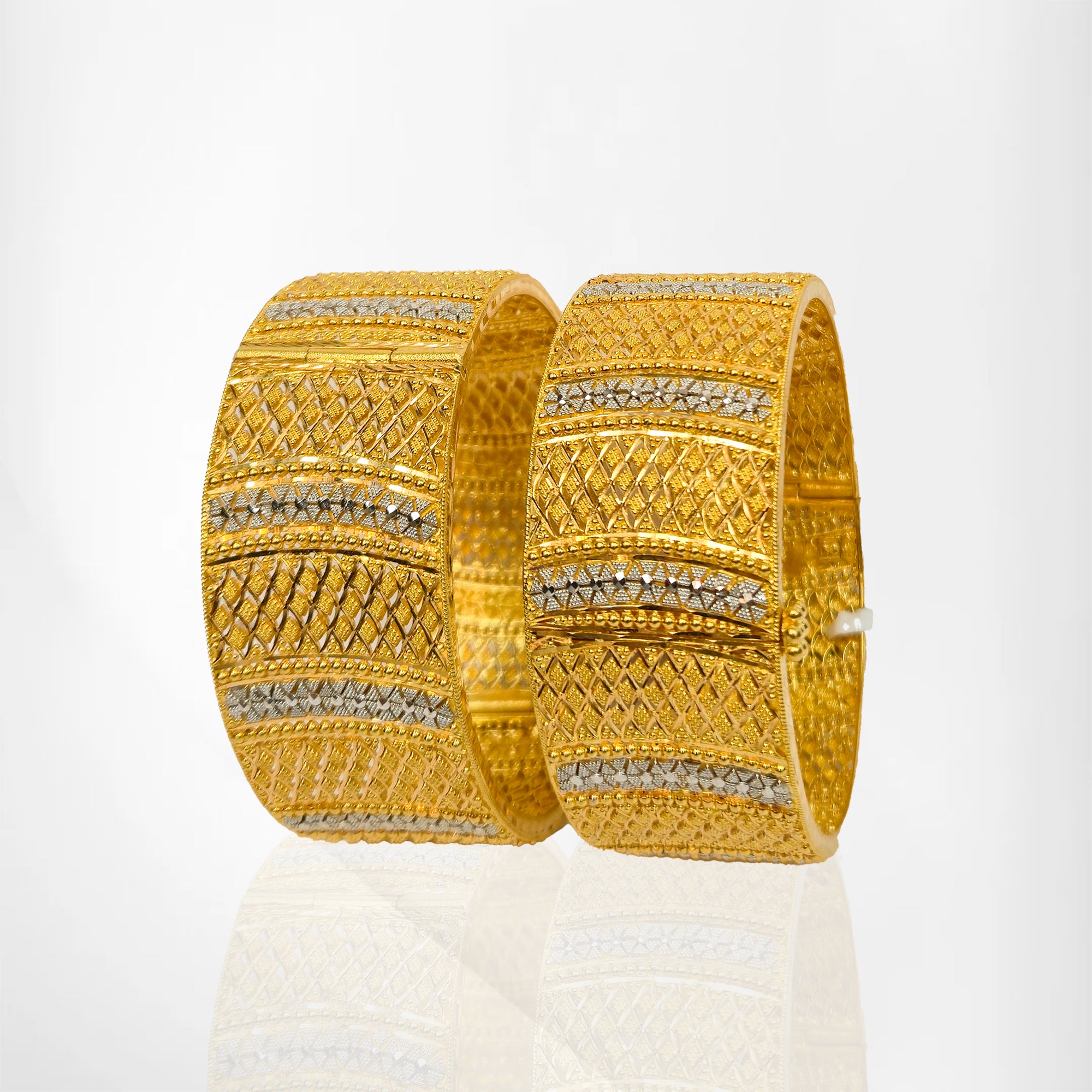 2-Piece Statement Bangle Set with Rhodium Accents