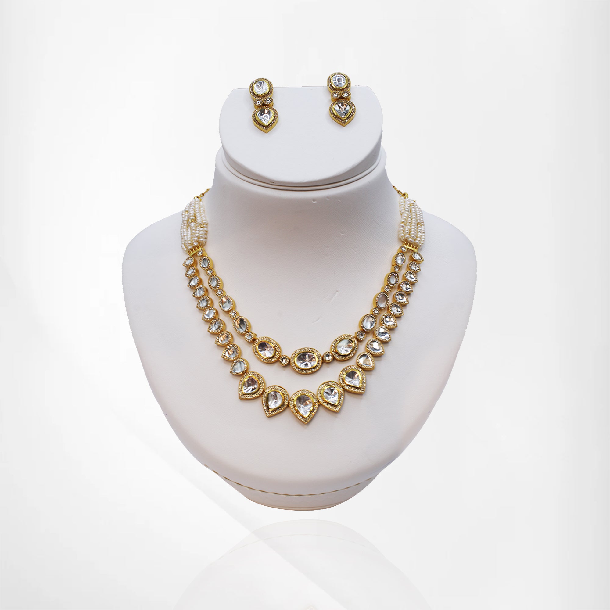 Kundan & Pearl Layered Set with Matching Earrings