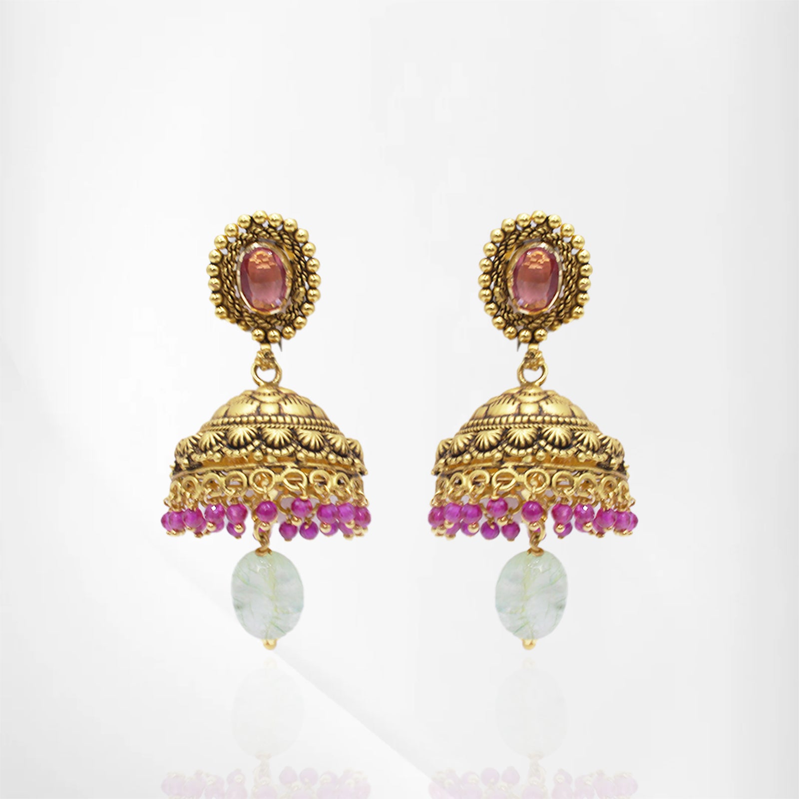 Traditional Hasli Necklace with Floral Pendant, Rose Quartz, and Butta-Style Earrings