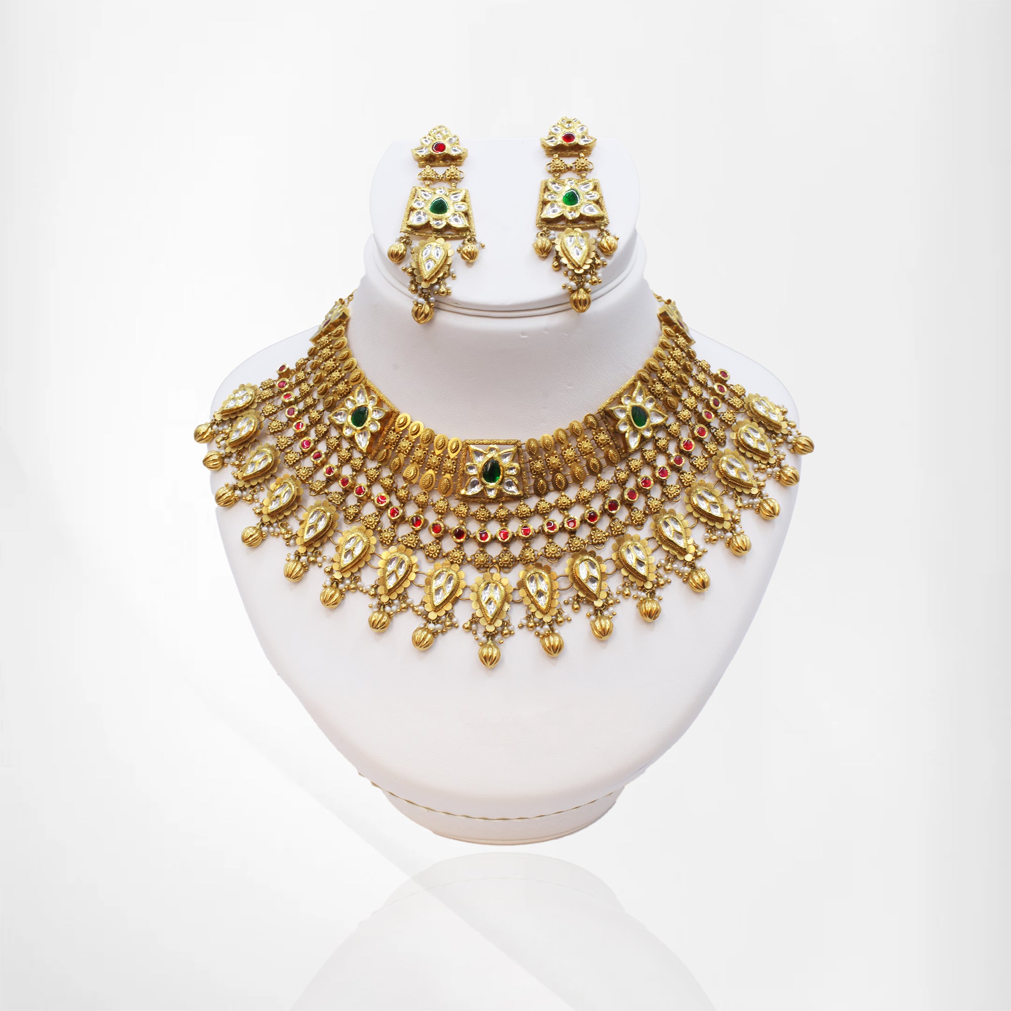 Opulent Bridal Choker Set with Kundan, Emerald, Ruby & Gold Accents