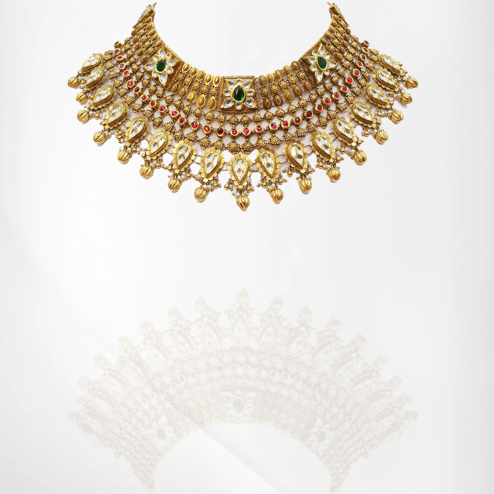 Opulent Bridal Choker Set with Kundan, Emerald, Ruby & Gold Accents