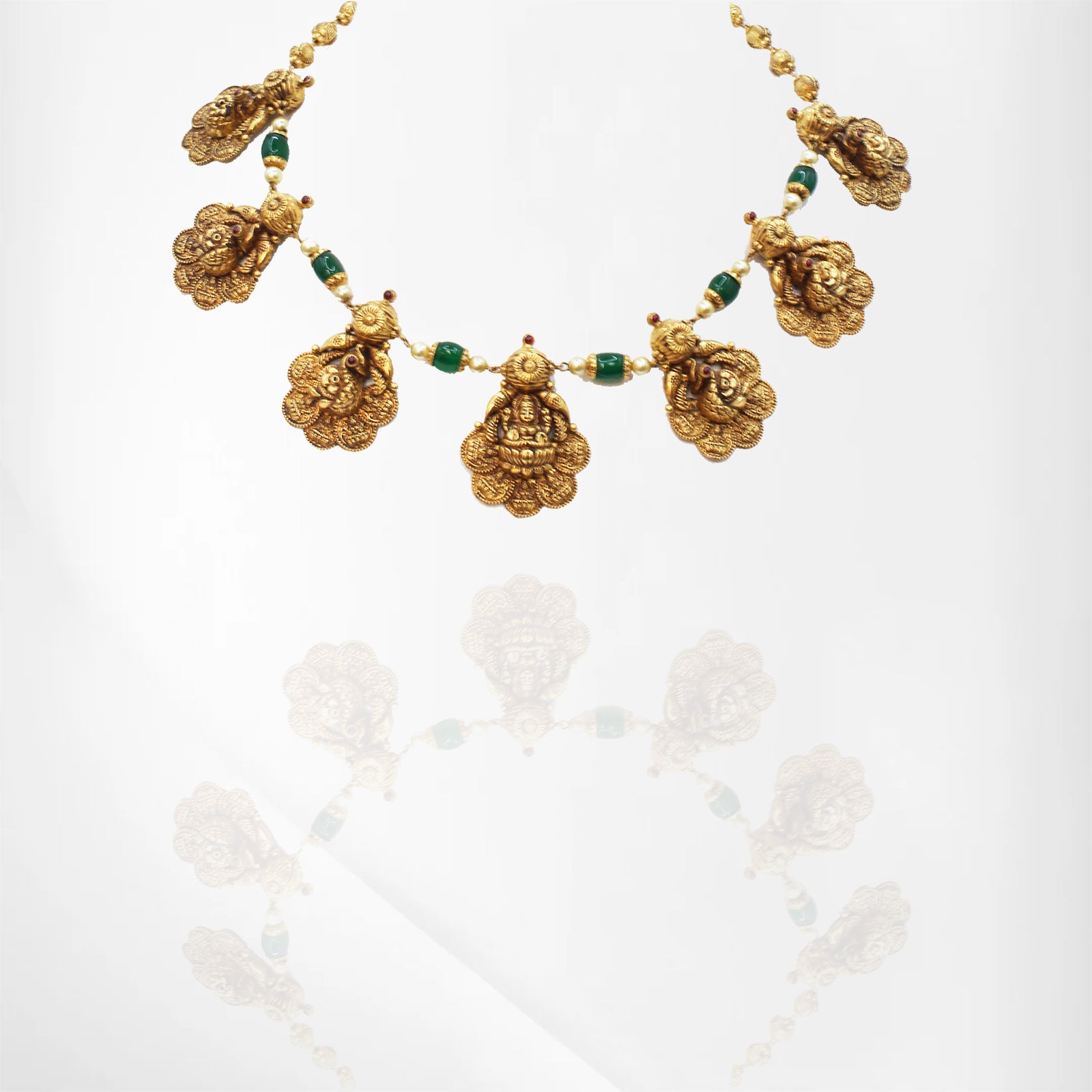 Traditional Lakshmi & Peacock Chain Necklace with Matching Earrings