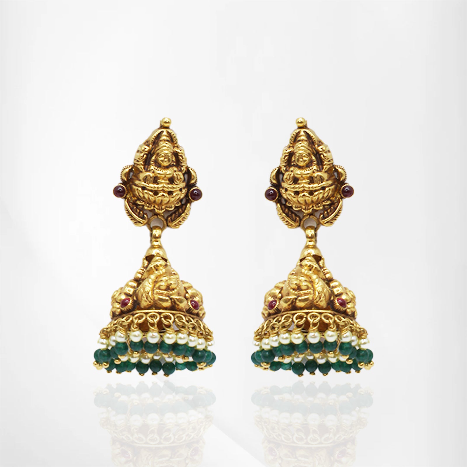 Traditional Lakshmi & Peacock Chain Necklace with Matching Earrings