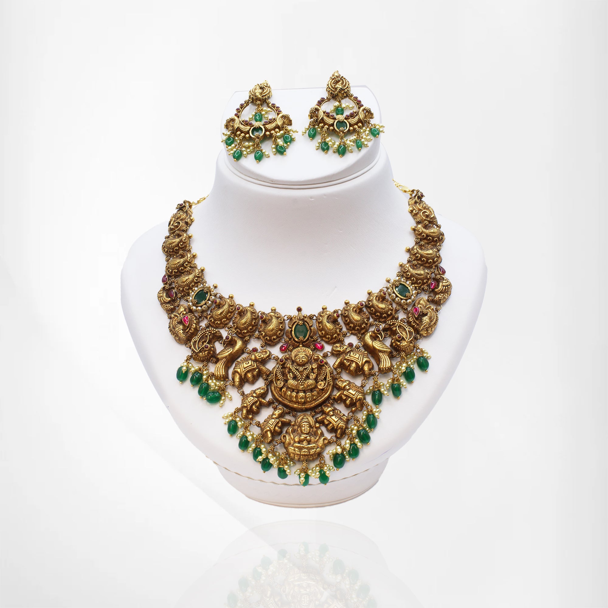 Divine Gajalakshmi Choker Necklace with Matching Earrings in 22K Gold
