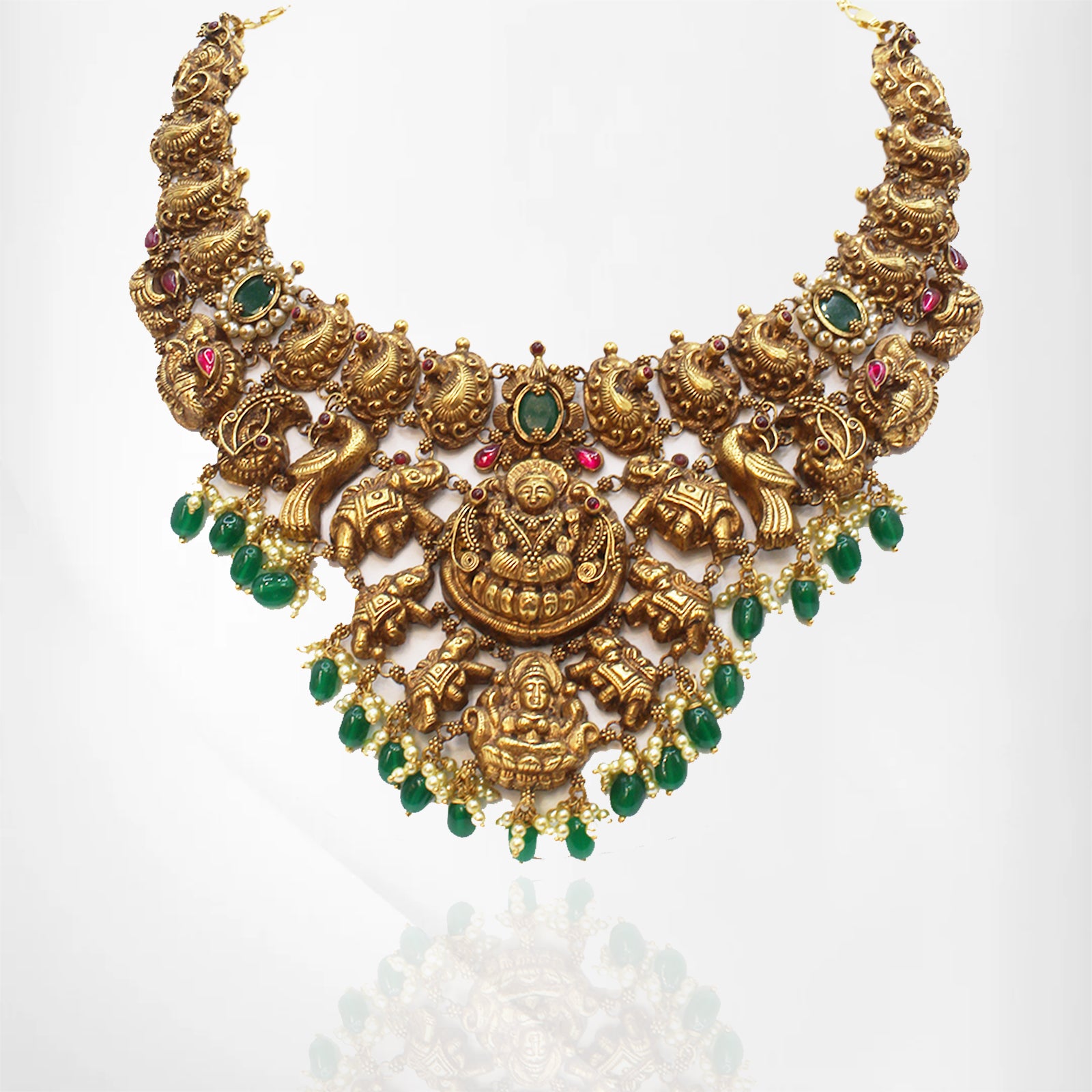 Divine Gajalakshmi Choker Necklace with Matching Earrings in 22K Gold