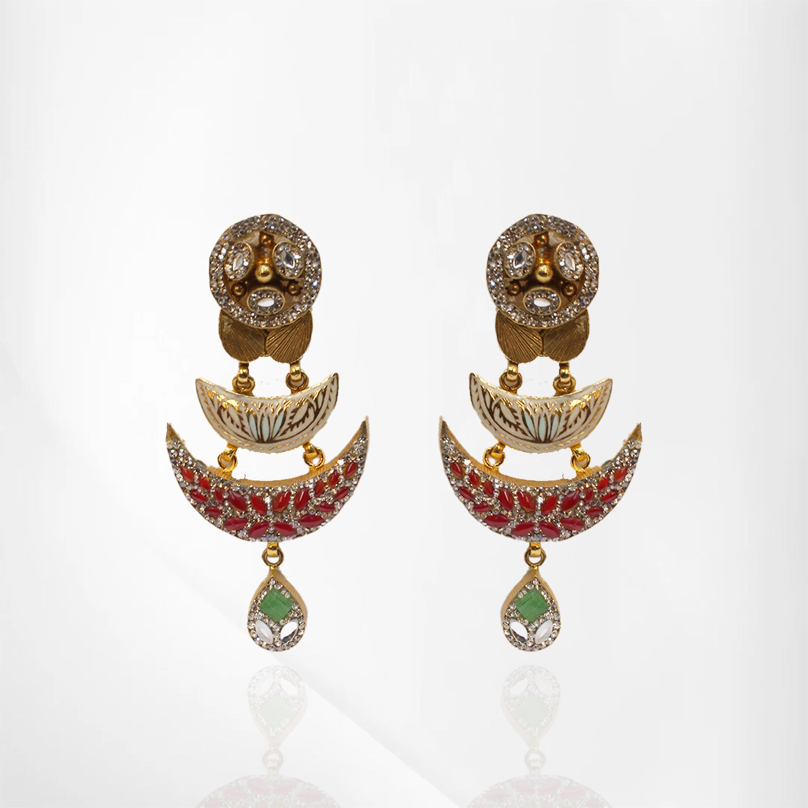 Antique Moon-Inspired Kundan, Ruby & Emerald Set with Cubic Zirconia
