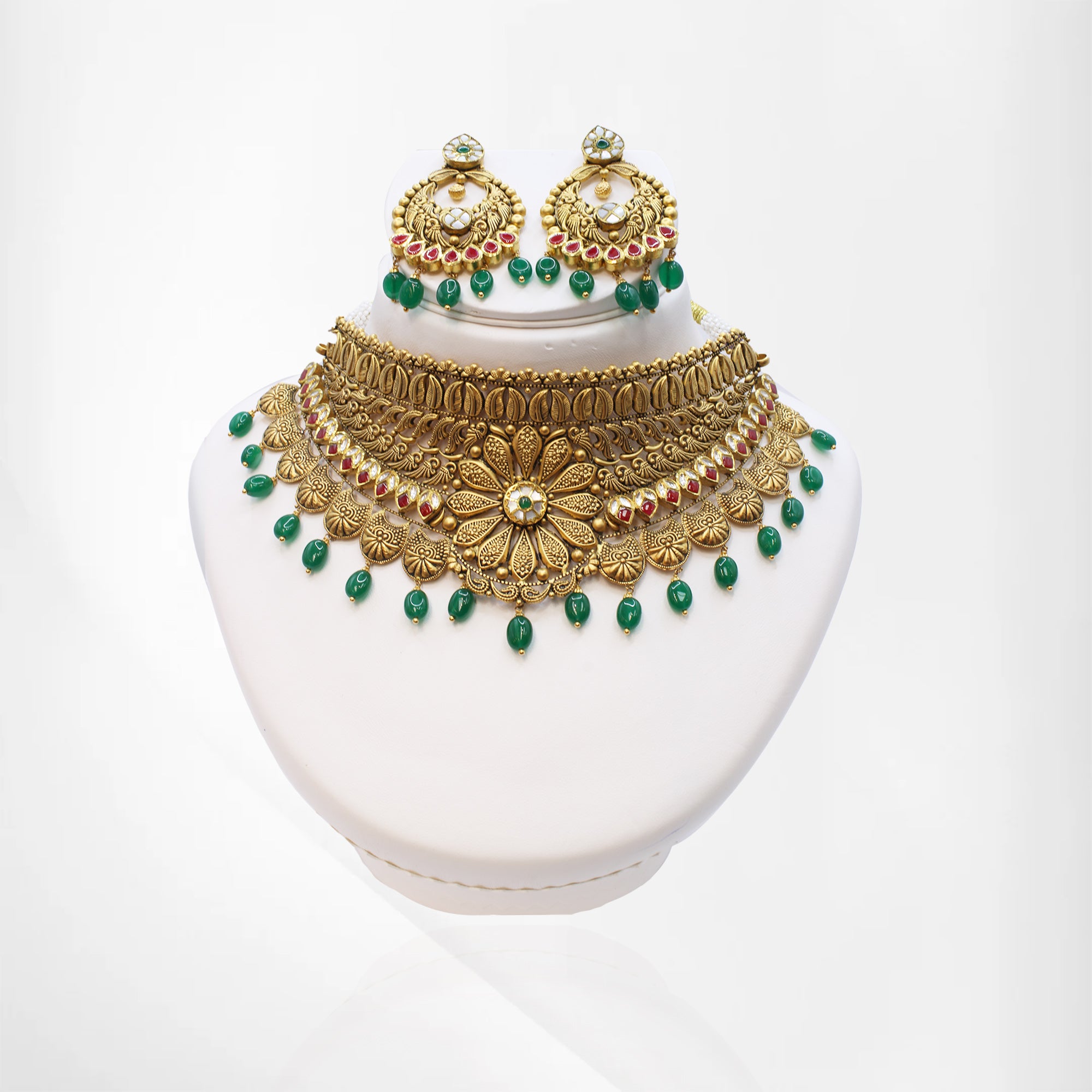 Antique Bridal Choker Set with Kundan, Ruby & Chandbali Design