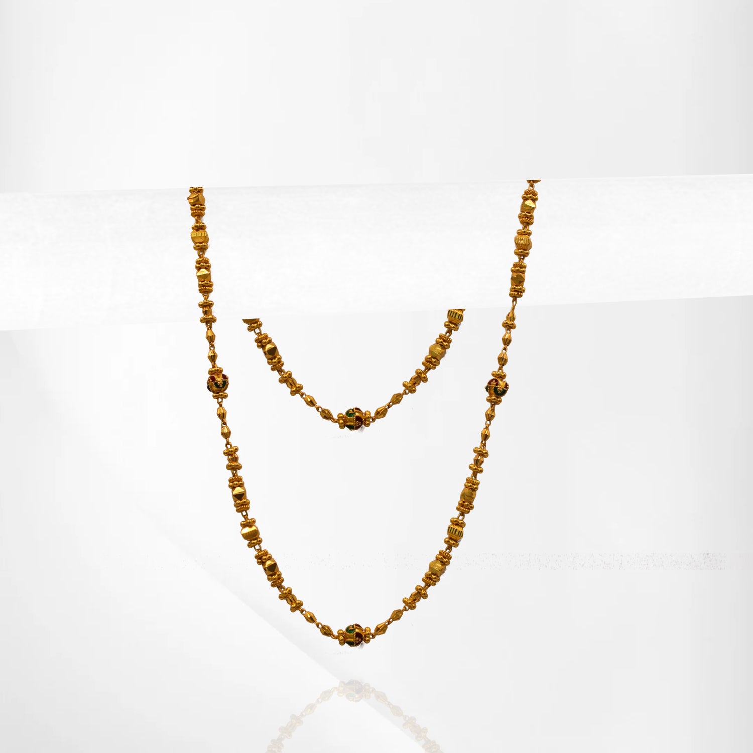 Gold Chain with Meena Work Balls – Artistic Elegance in Every Detail