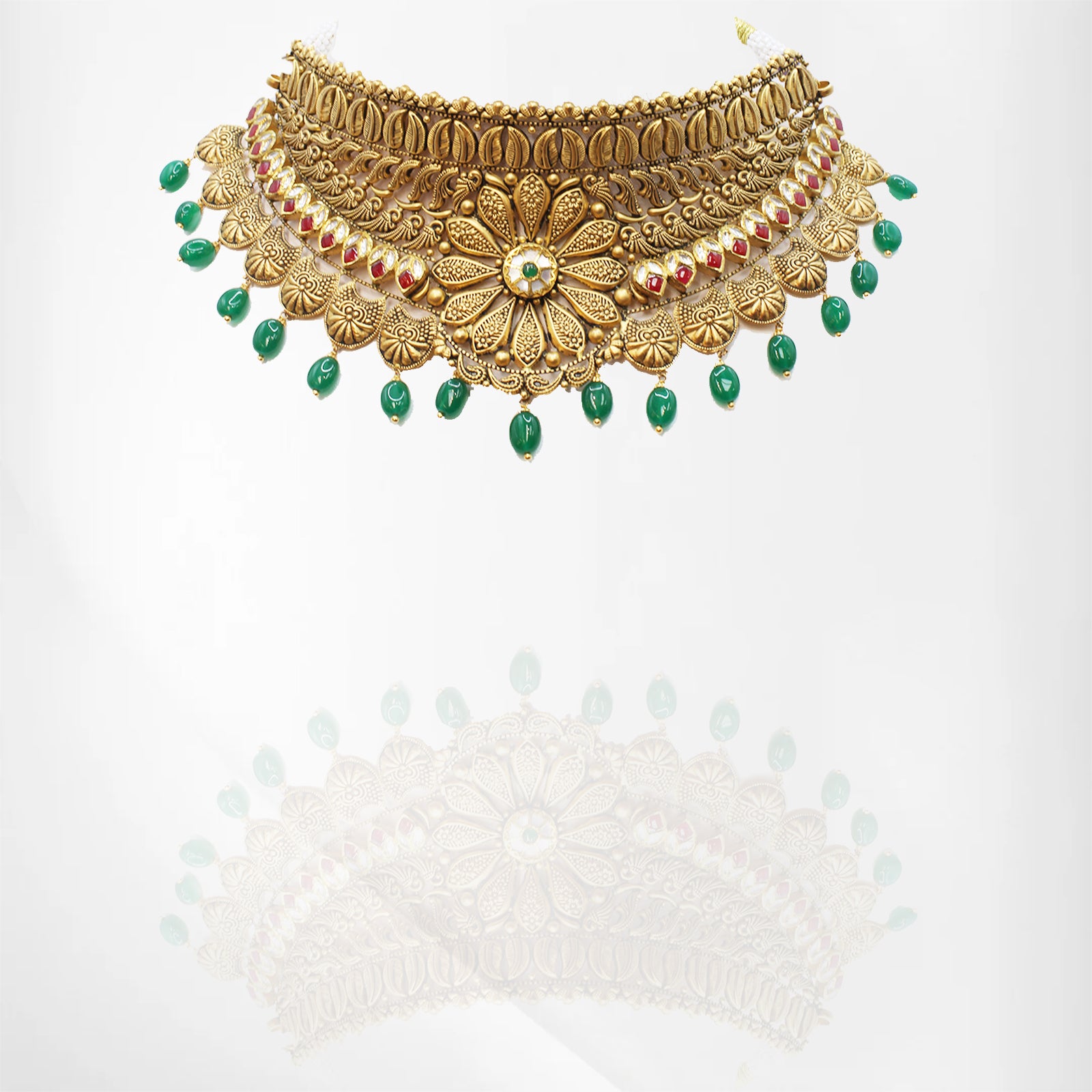 Antique Bridal Choker Set with Kundan, Ruby & Chandbali Design