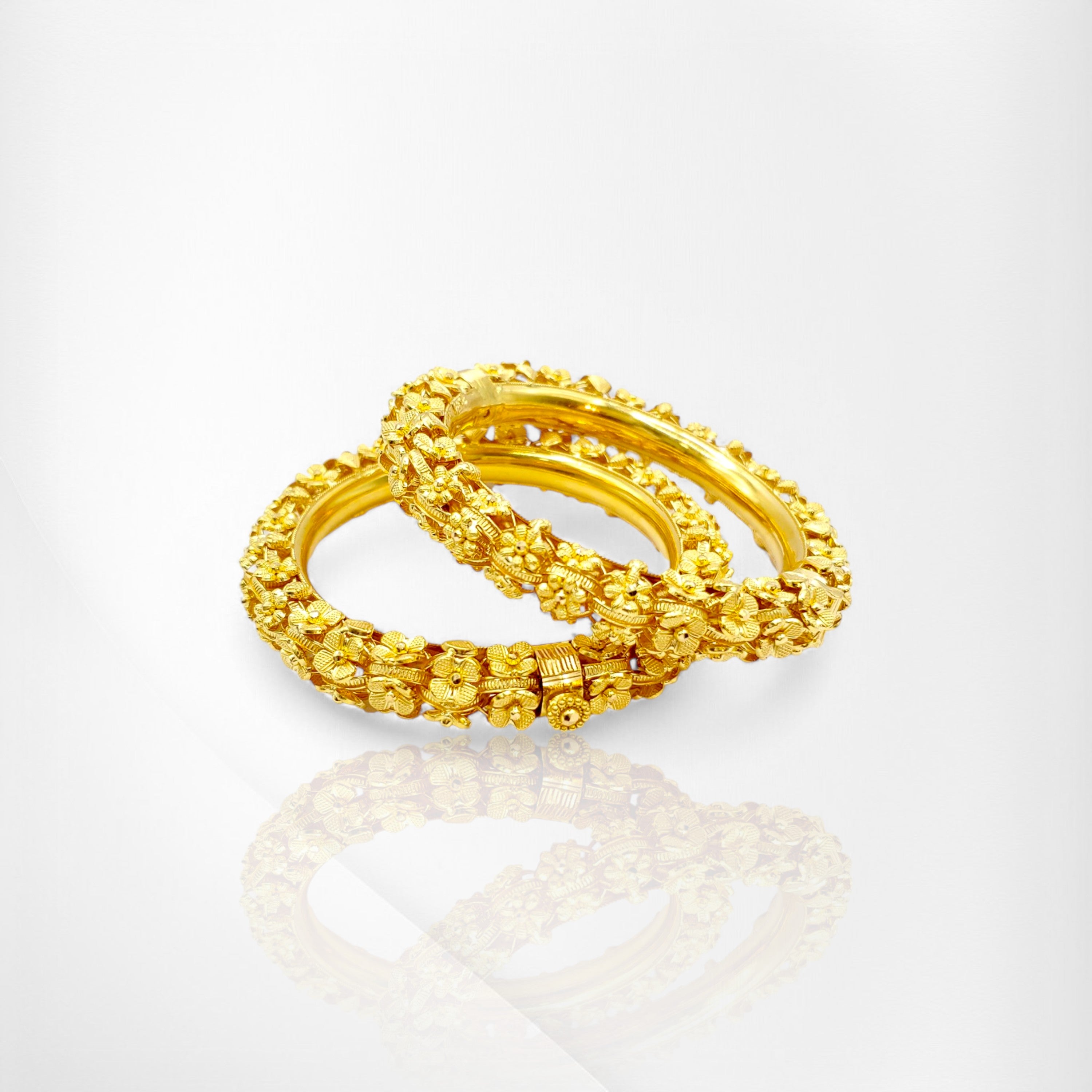 Elegant Pipe-Style Bangles with Exquisite Floral Detailing & Secure Clasp