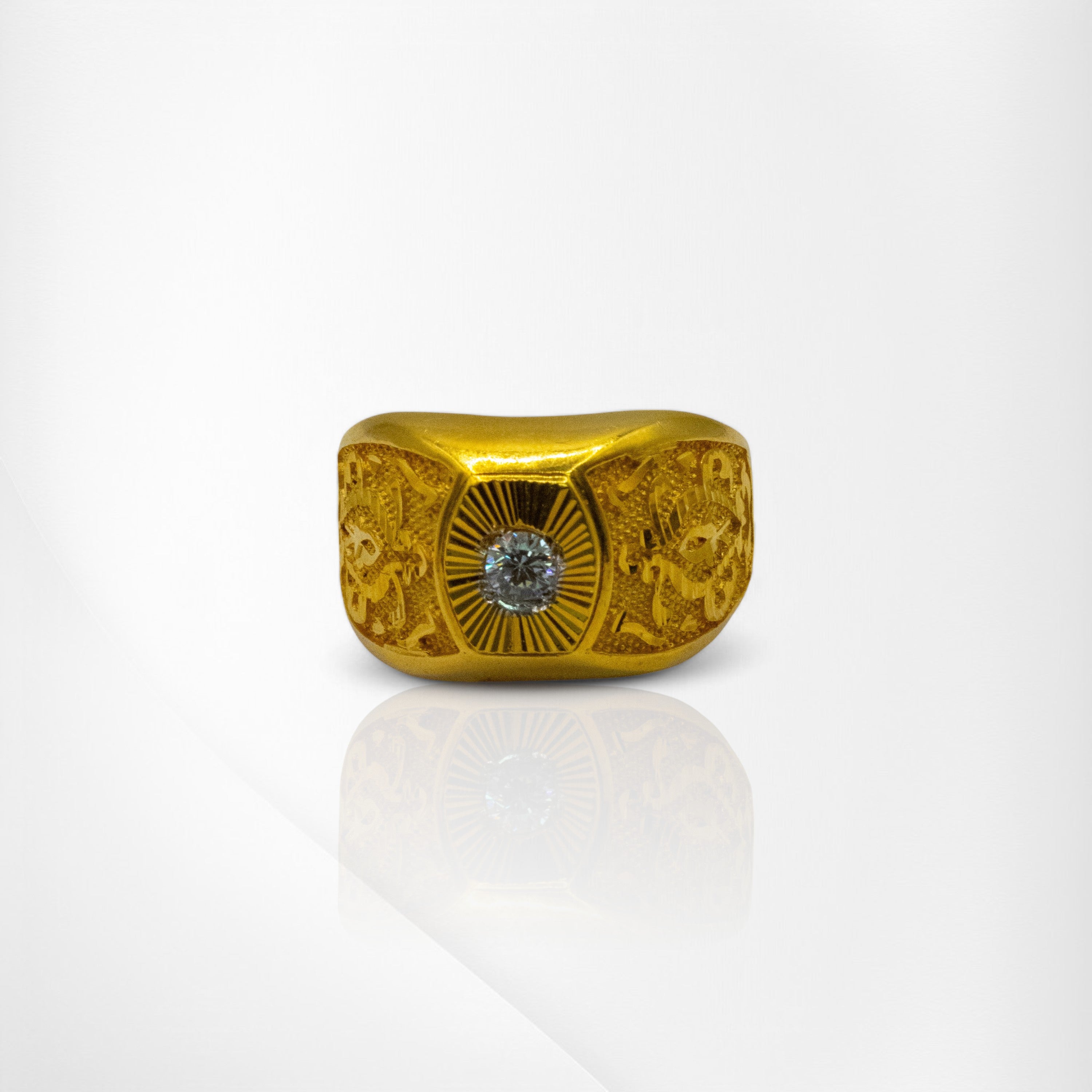 Intricate Sunburst Gold Ring