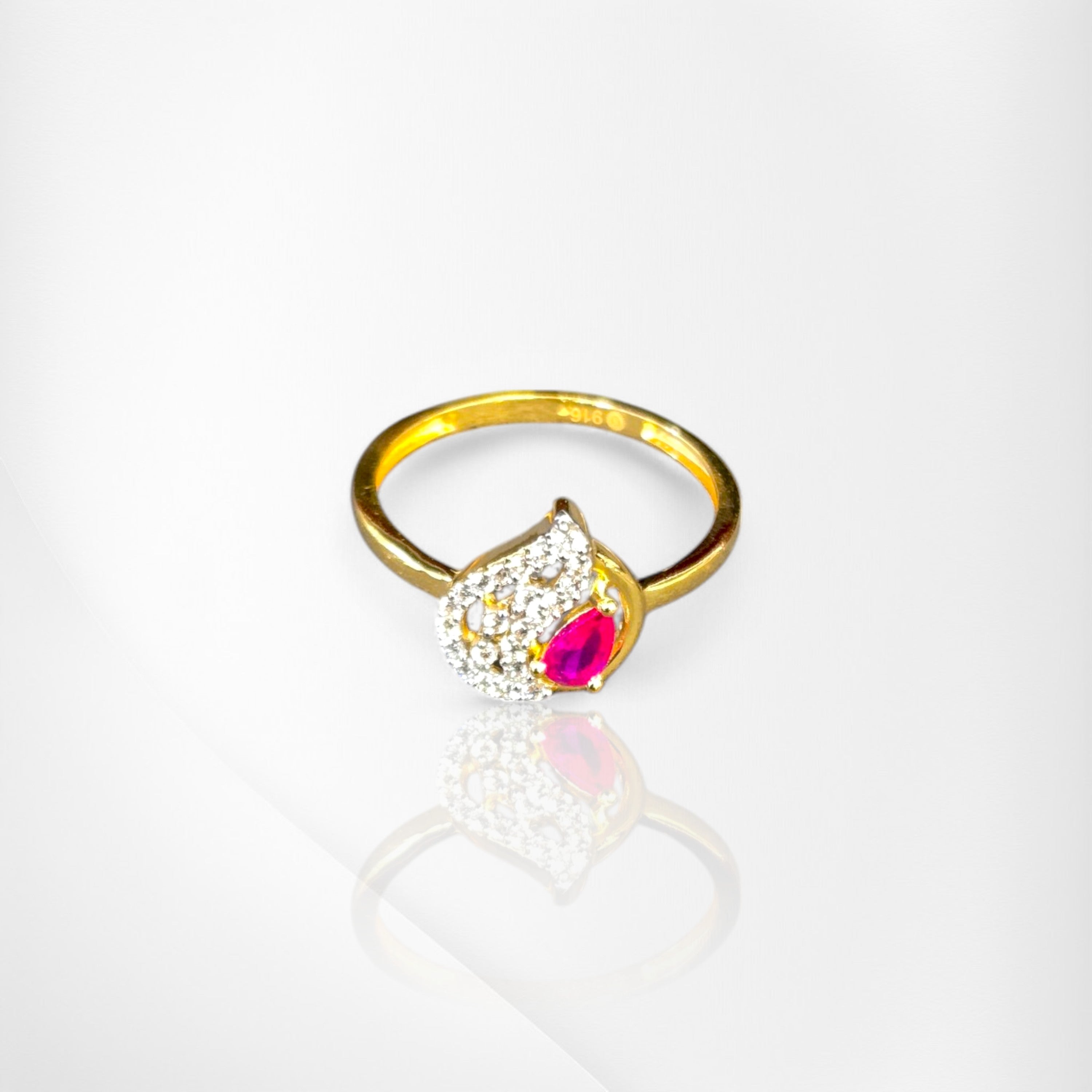 Teardrop Ruby & Diamond Gold Ring