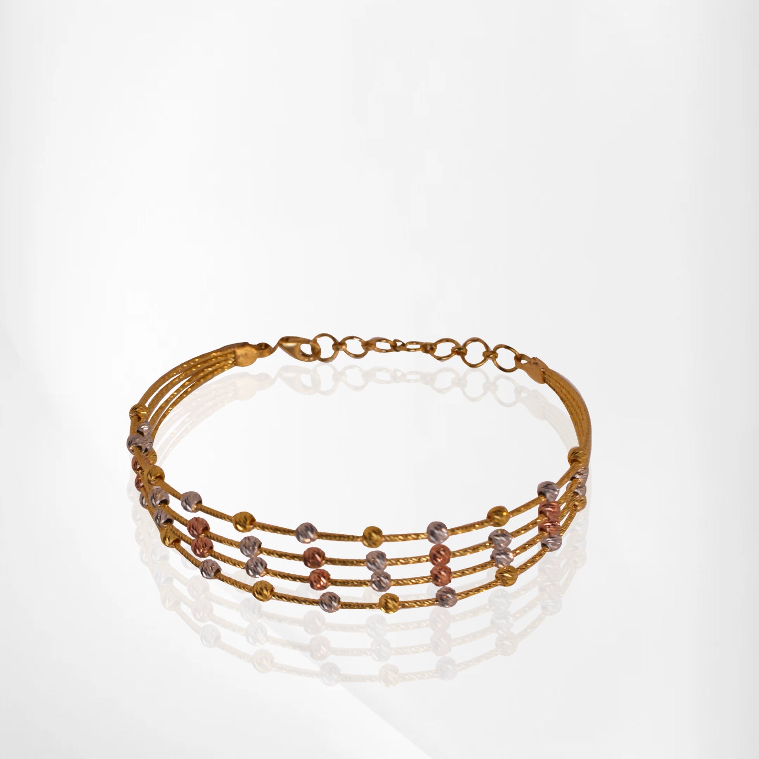 Layered Rhodium & Gold Beads Bangle