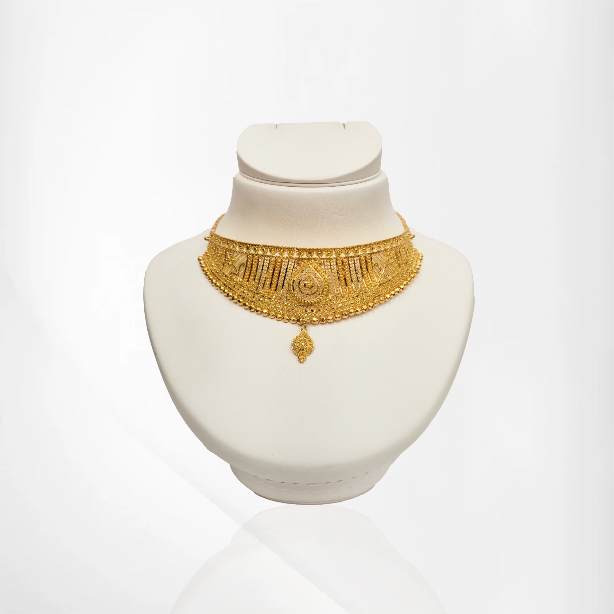 22K Yellow Gold Stiff Choker Necklace with Chand Bali Inspired Earrings