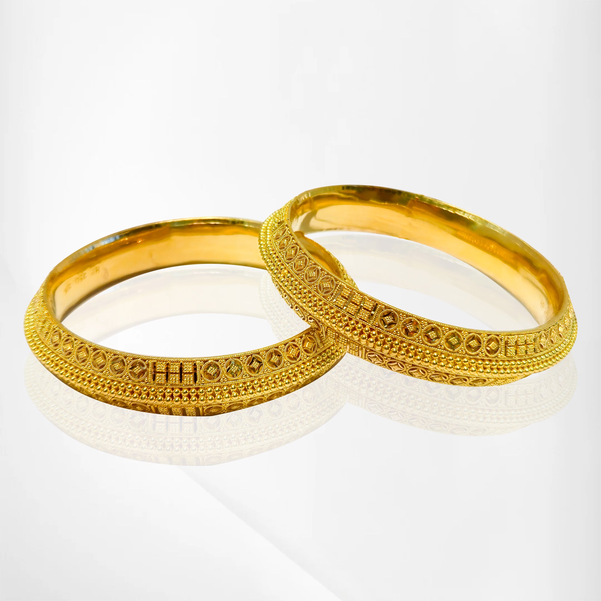 2 Piece 22K Gold Kada-Style Bangle with Small Dot Design