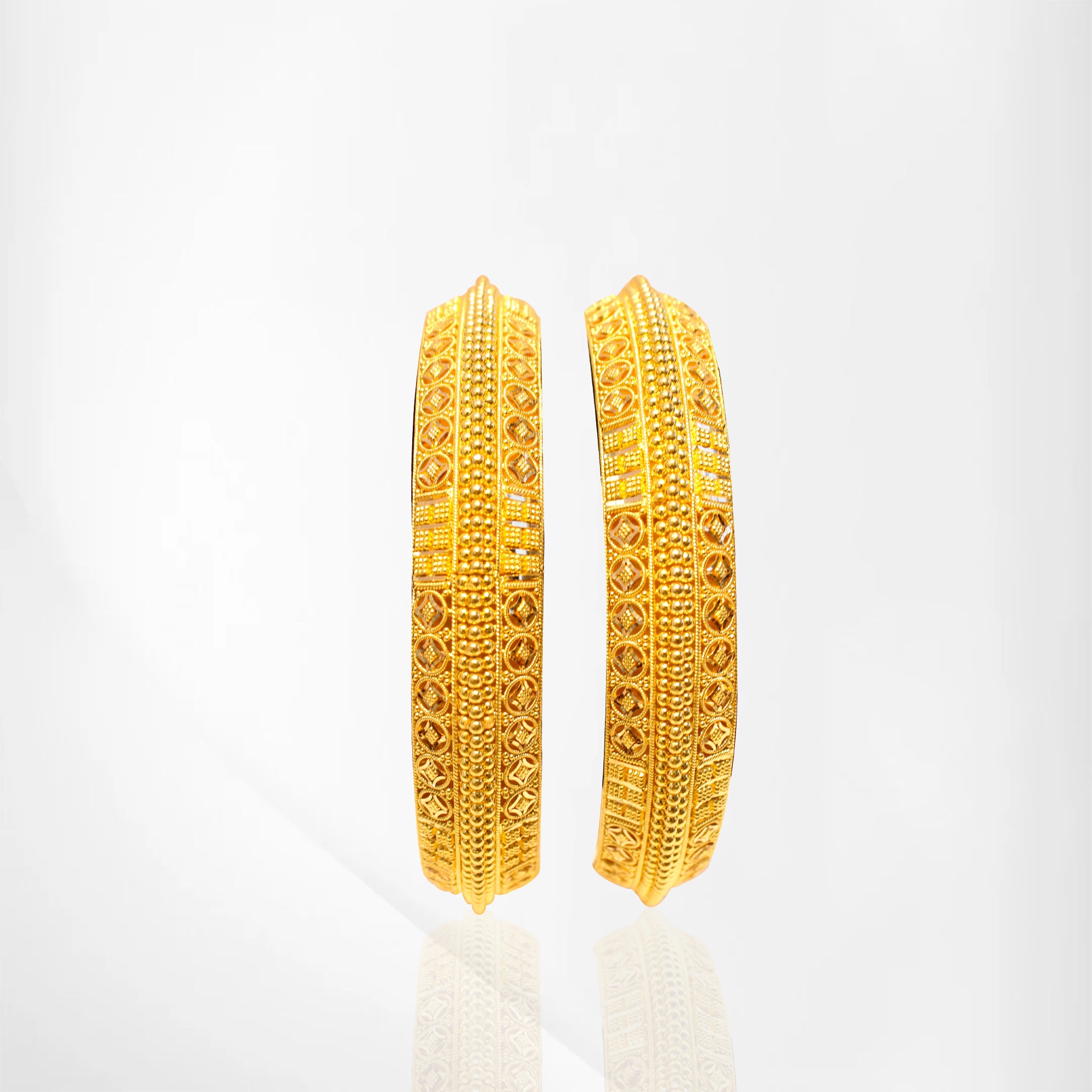 2 Piece 22K Gold Kada-Style Bangle with Small Dot Design