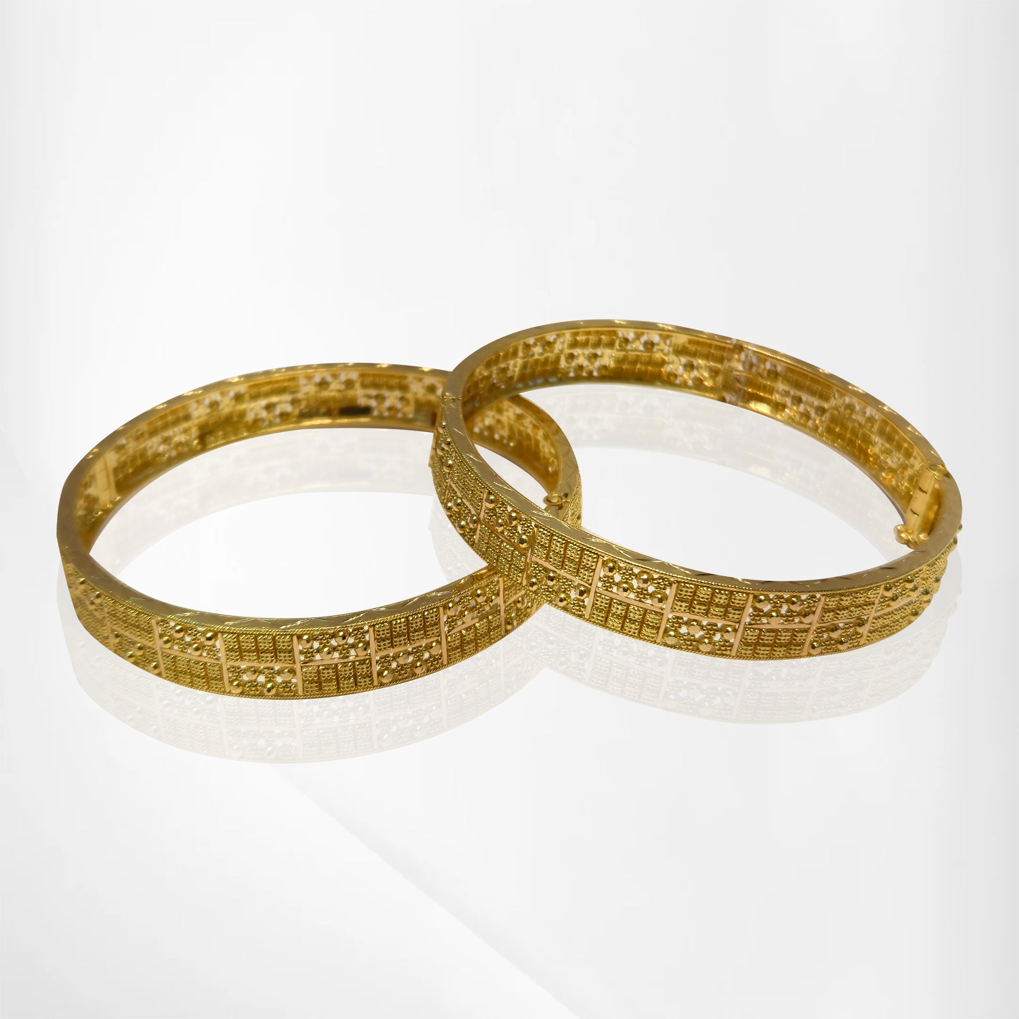 2PC 22K Gold Bangle with Bead Designs