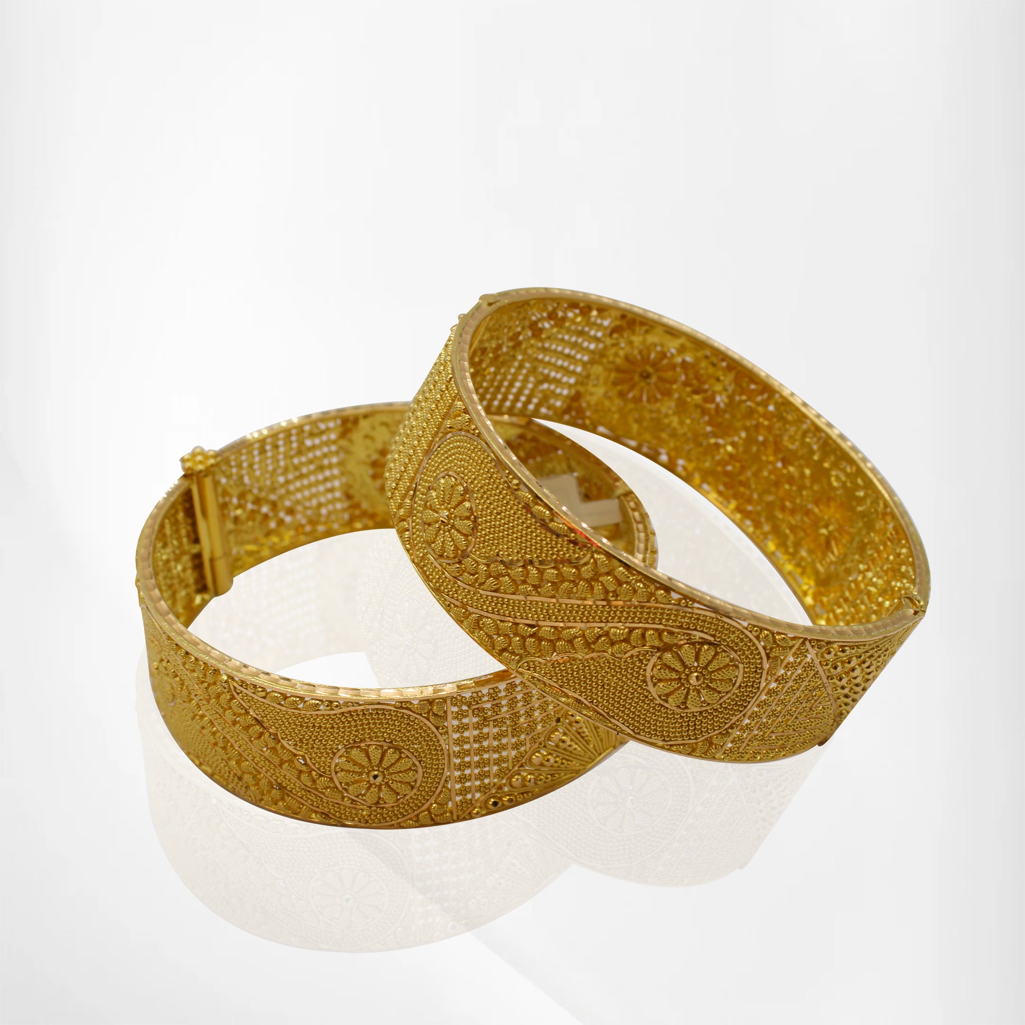 Two-Piece 22K Gold Bangles with Floral Design – Big Kada Style