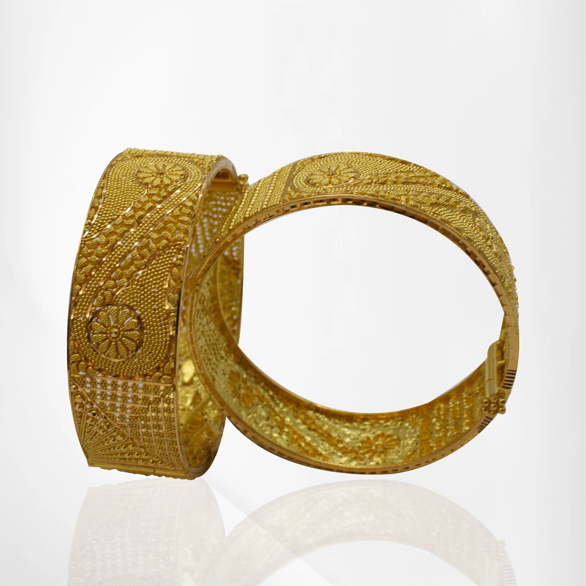 Two-Piece 22K Gold Bangles with Floral Design – Big Kada Style